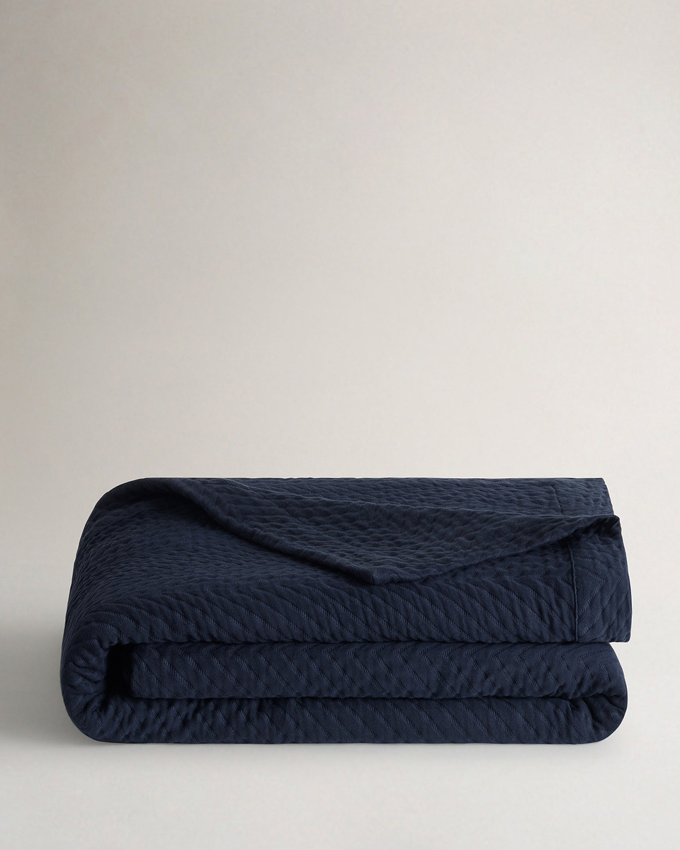 Image 4 of 5 showing Organic Cotton Herringbone Bedspread - Indigo