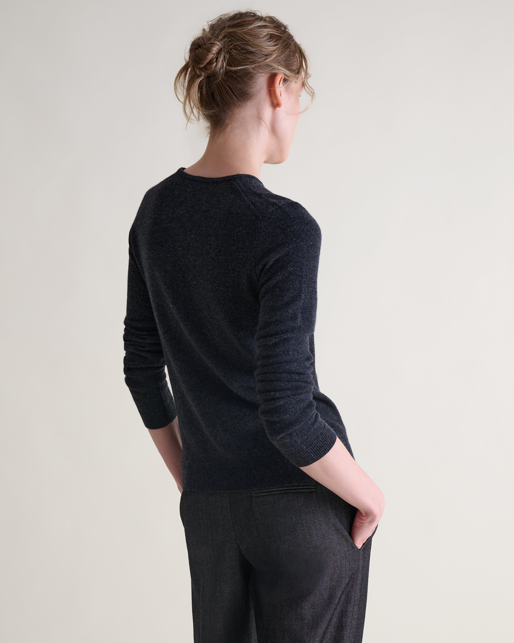 Women's Cashmere Merino Henley Jumper - Charcoal