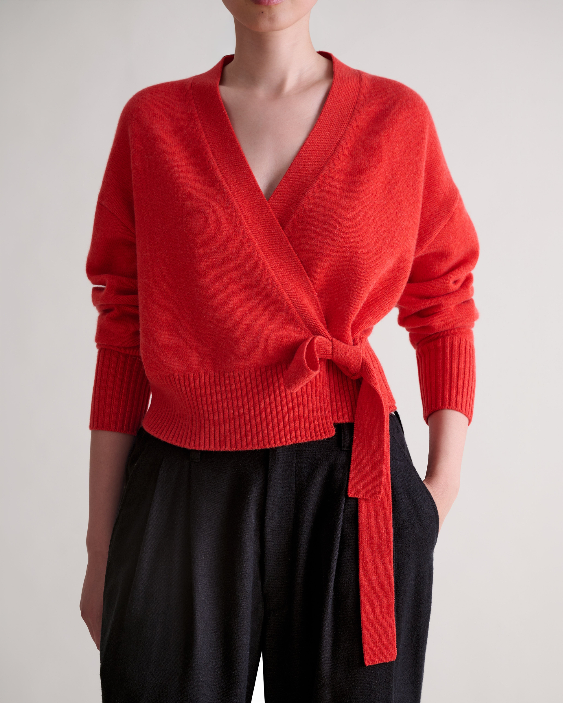 Women's Cashmere Merino Wrap Jumper - Poppy