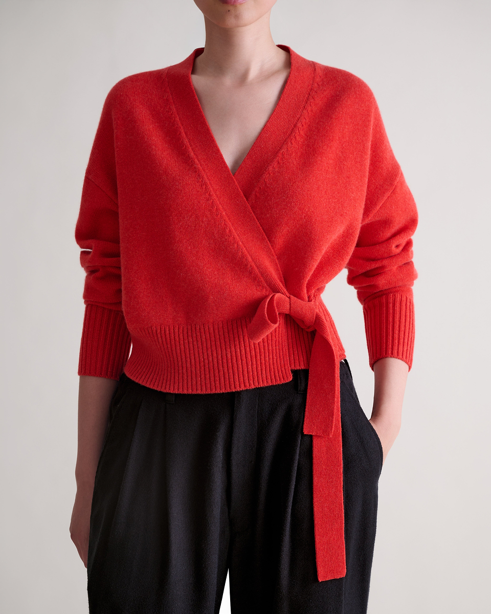 Women's Cashmere Merino Wrap Jumper - Poppy