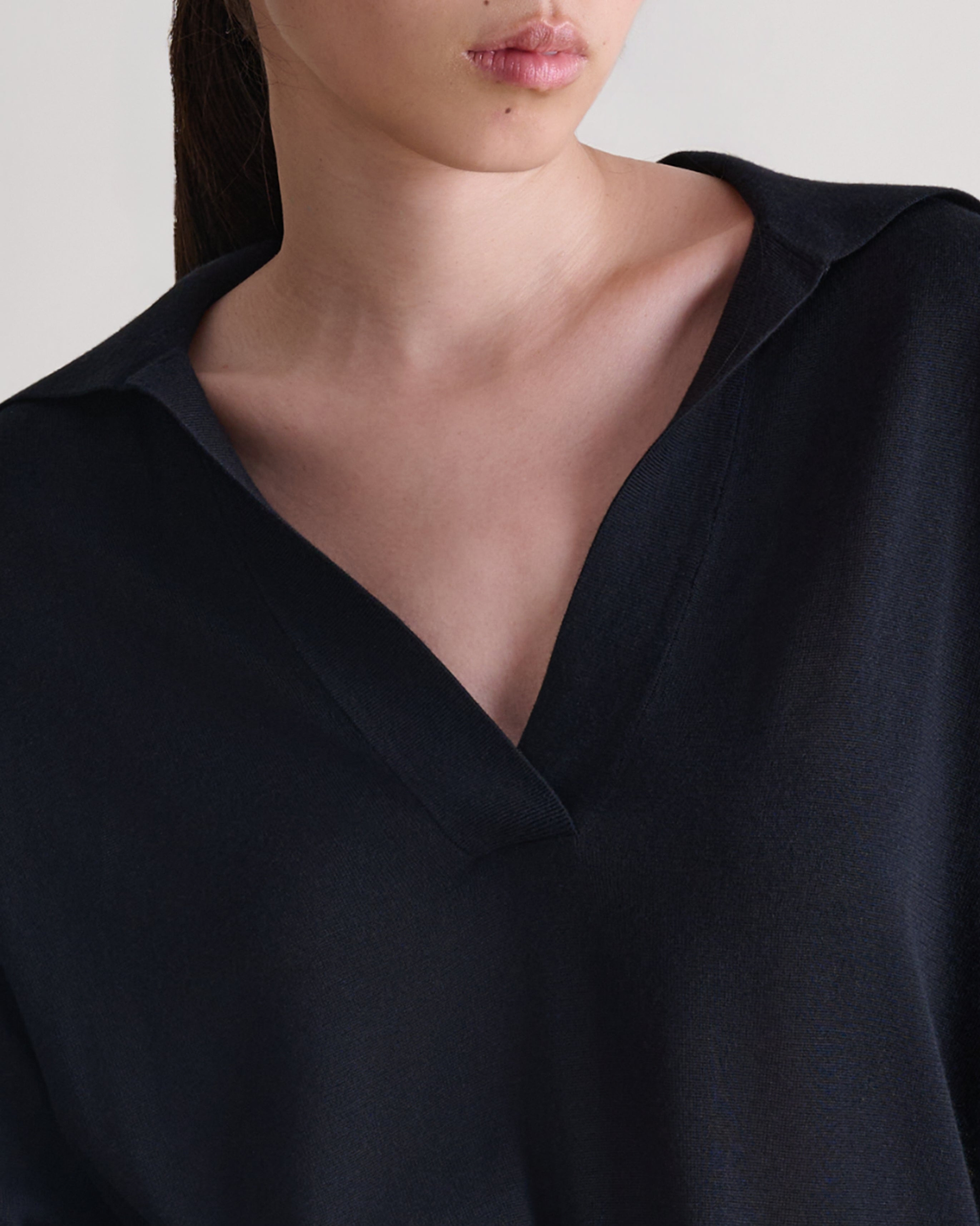 Women's TENCEL™ Cashmere Open Collar Polo - Black