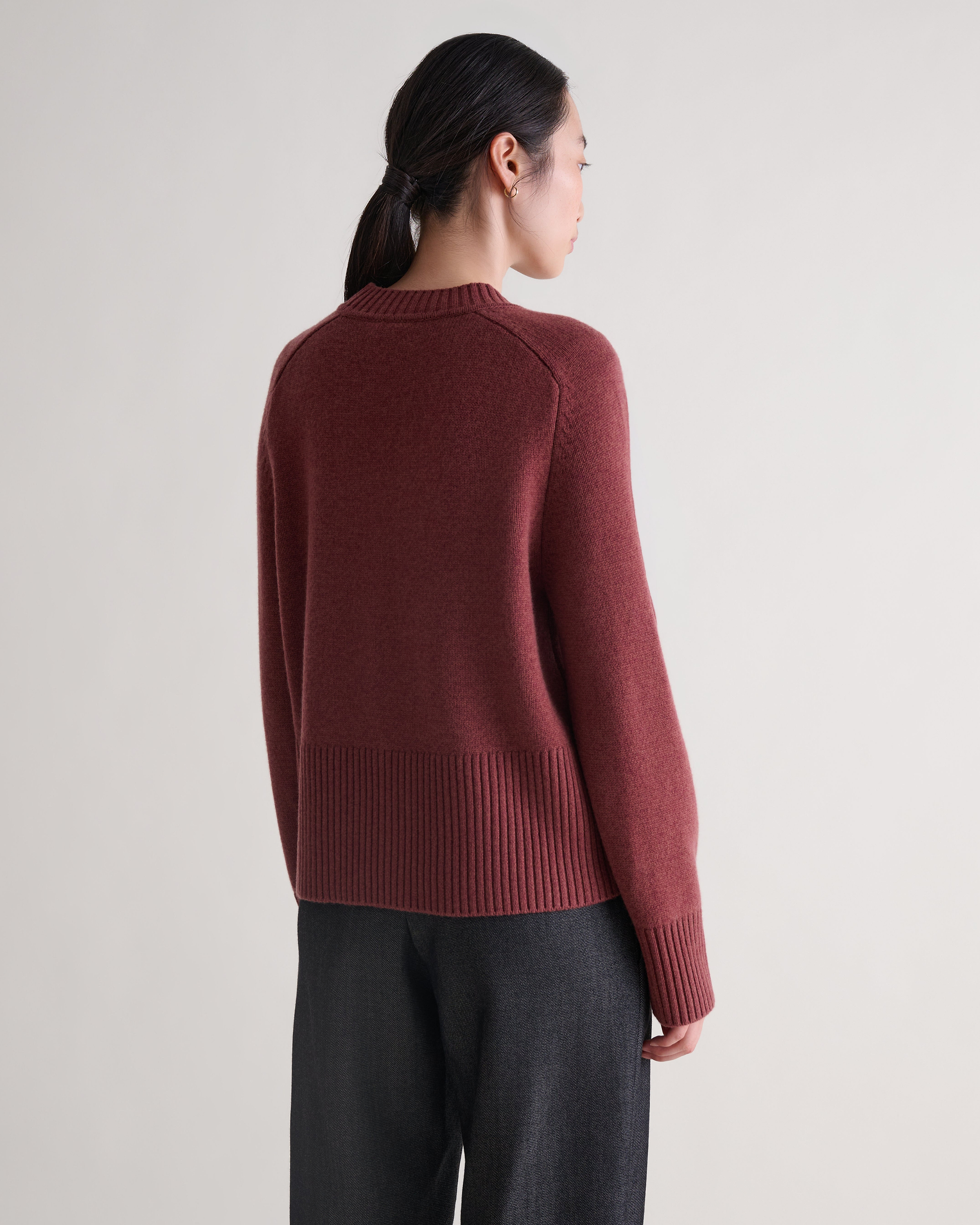 Women's Cashmere Merino Saddle Sleeve Crew Neck Jumper - Deep Clay