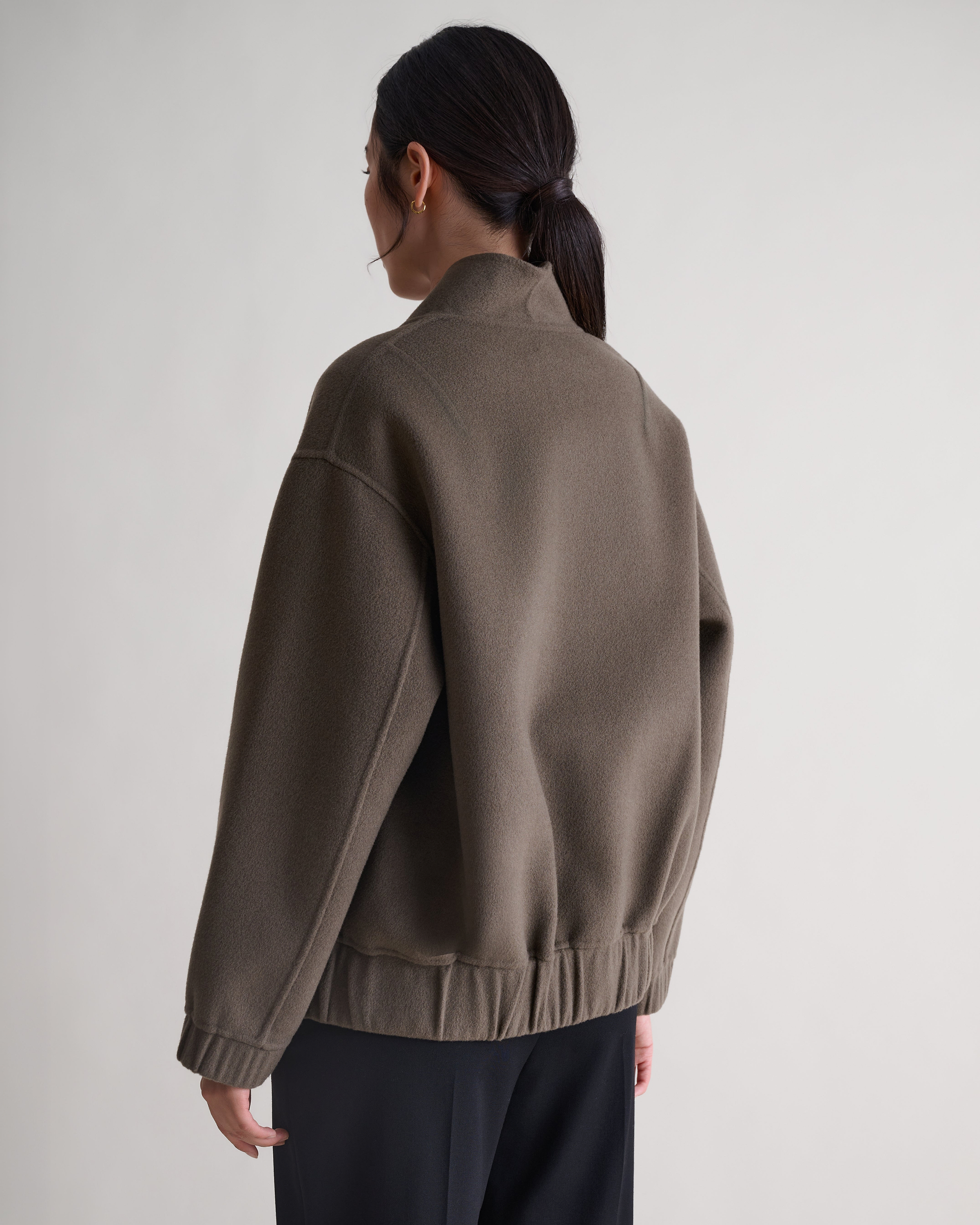 Women's Cashmere Wool Double Faced Bomber Jacket - Loam