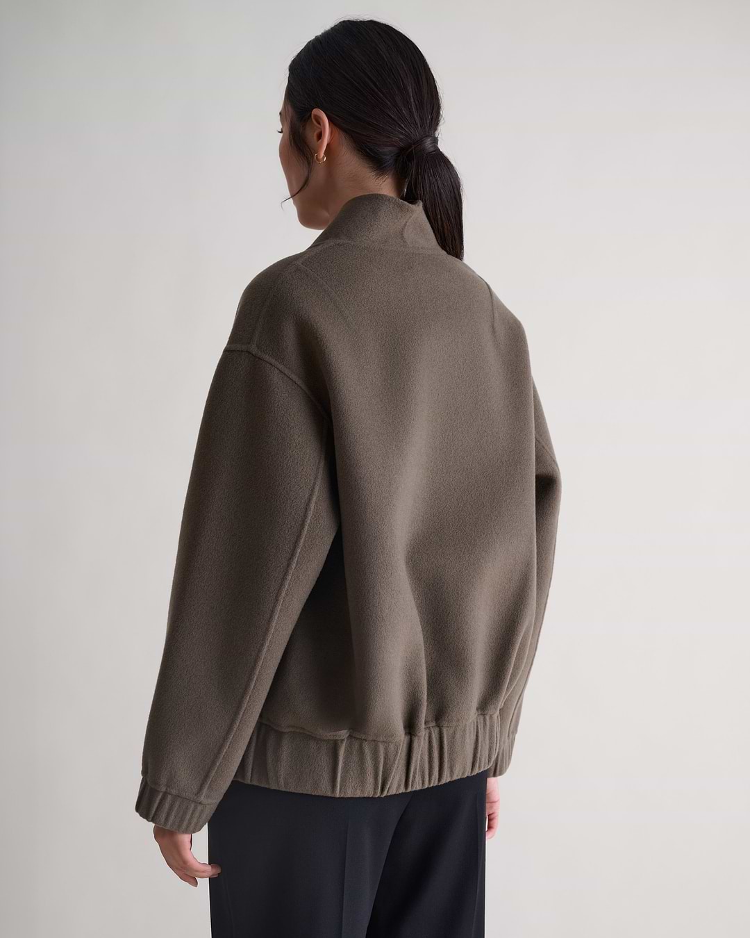 Women's Cashmere Wool Double Faced Bomber Jacket - Loam