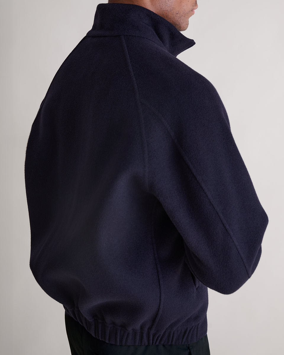 Men's Cashmere Wool Double Faced Bomber Jacket - Navy