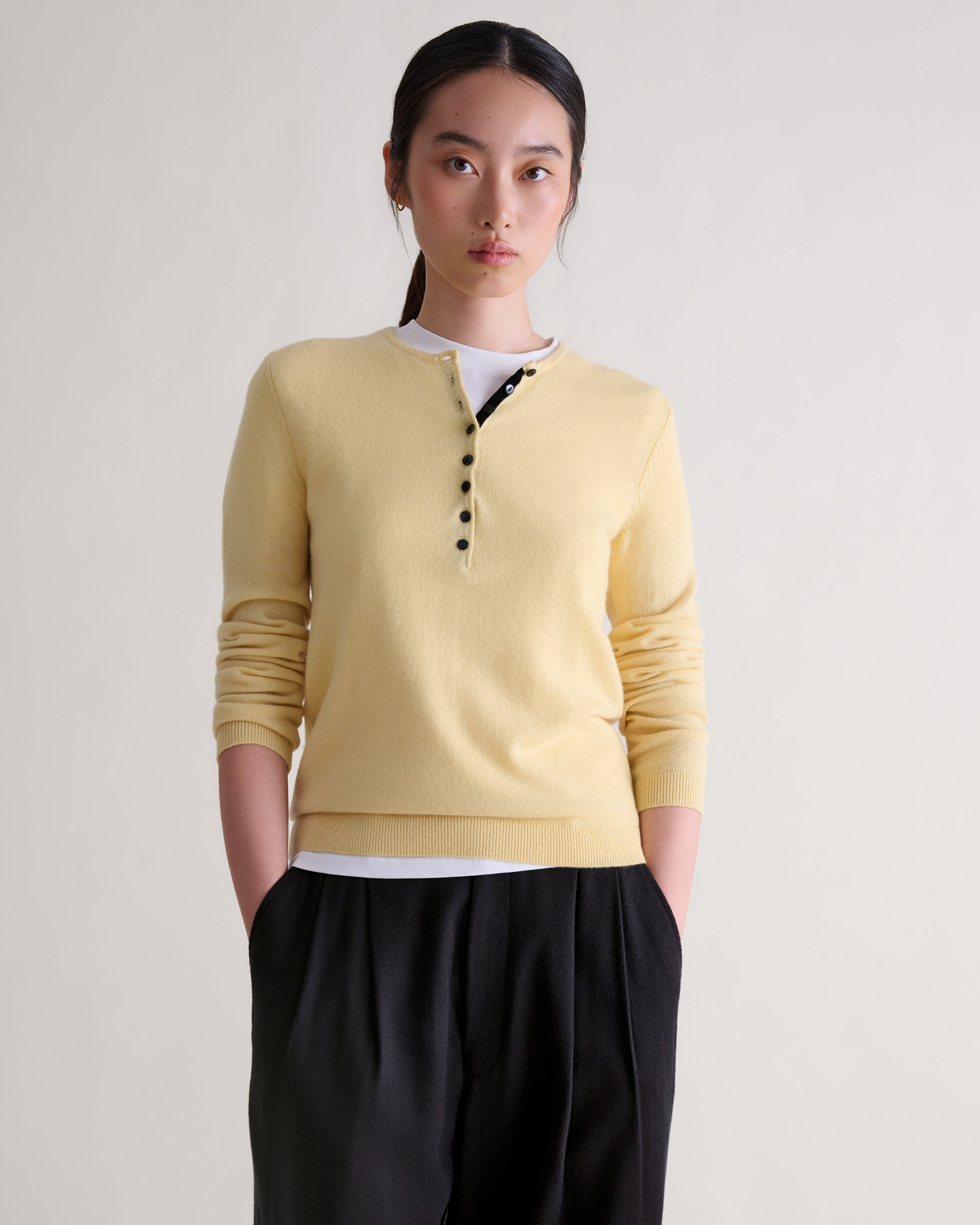 Women's Cashmere Merino Henley Jumper - Citrine