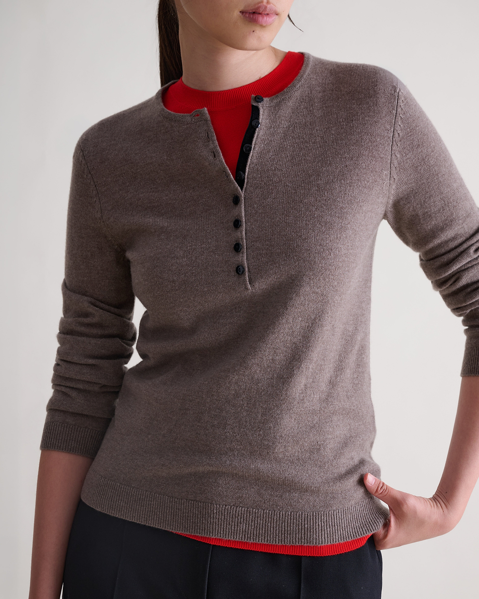 Women's Cashmere Merino Henley Jumper - Mole