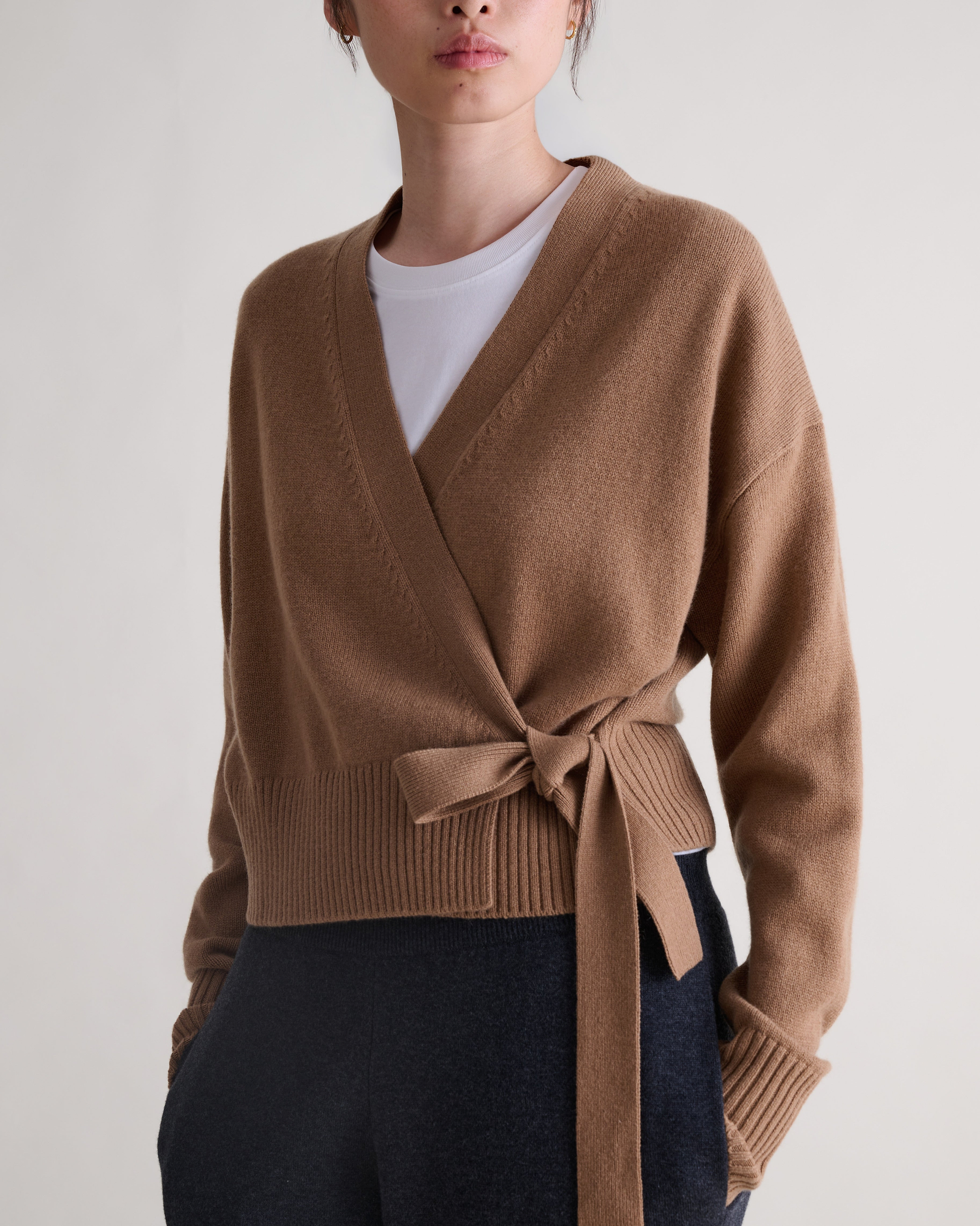 Women's Cashmere Merino Wrap Jumper - Deep Camel