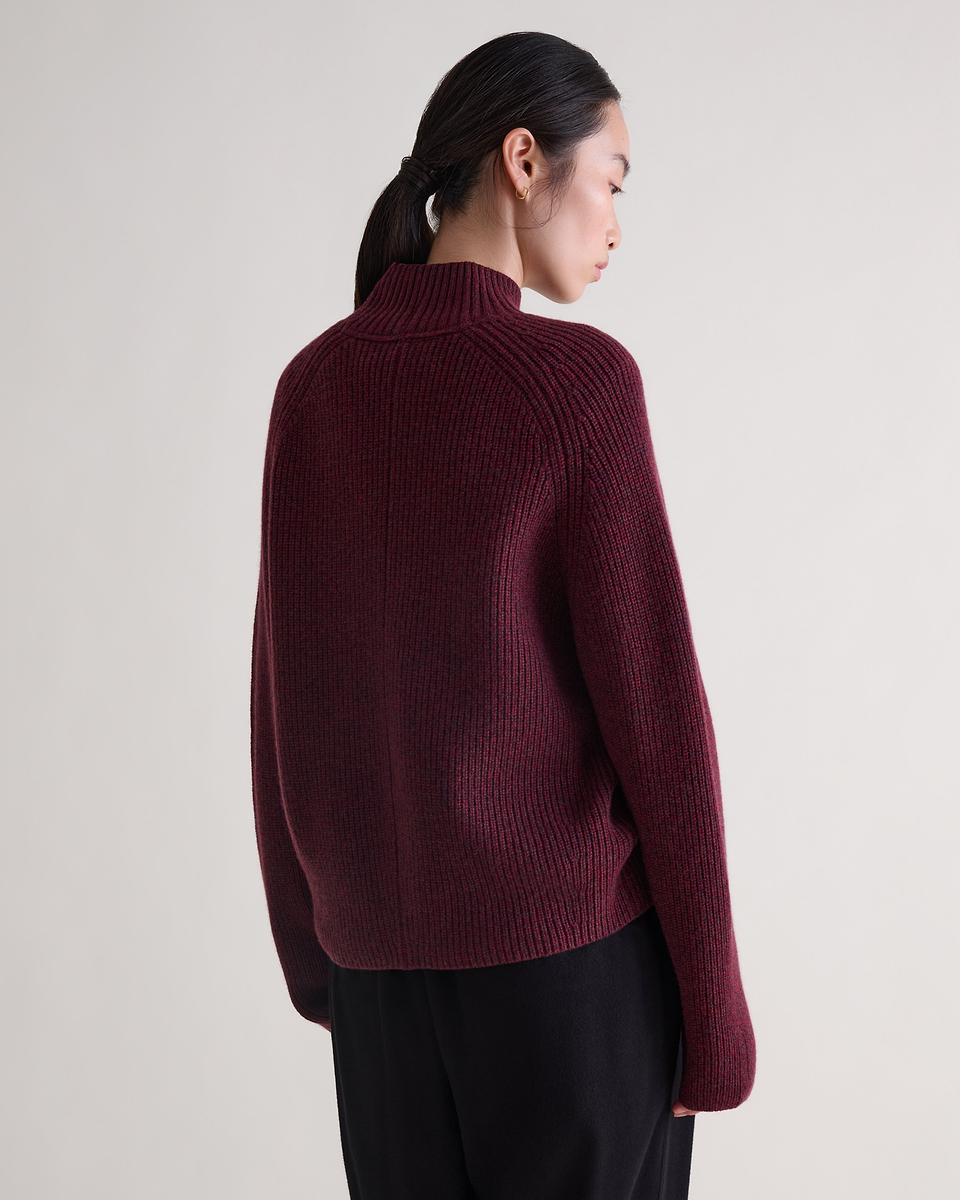 Women's Cashmere Merino Ribbed High Neck Jumper - Oxblood Mouline