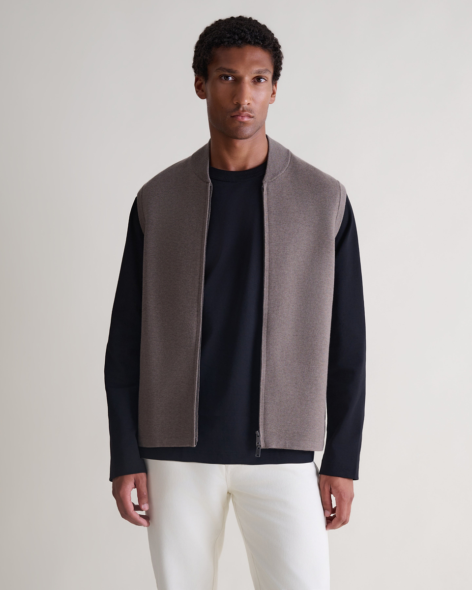 Men's Merino Cotton Zip Gilet - Mole