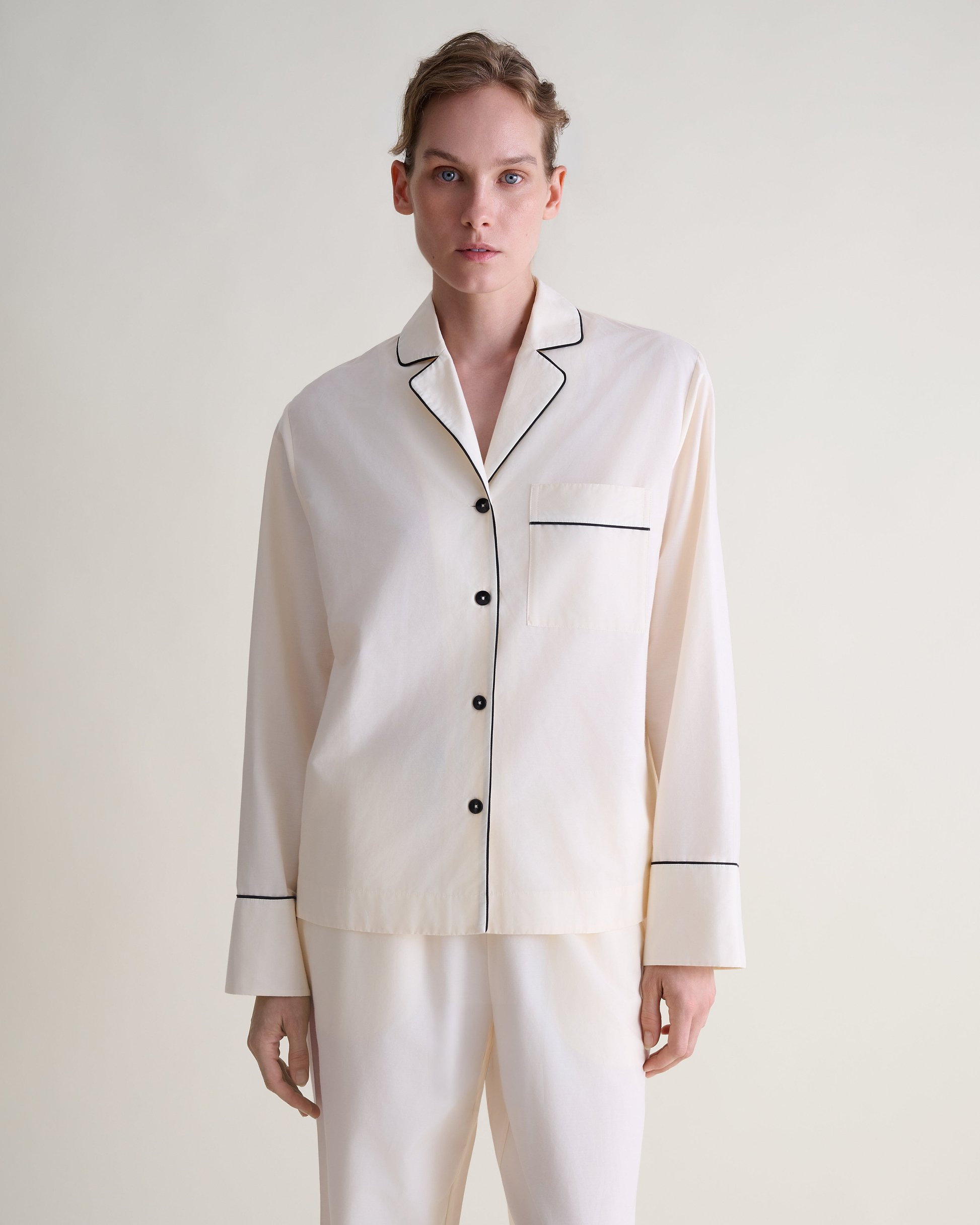 Women's Silk Cotton Pyjama Set - Buttermilk/Black