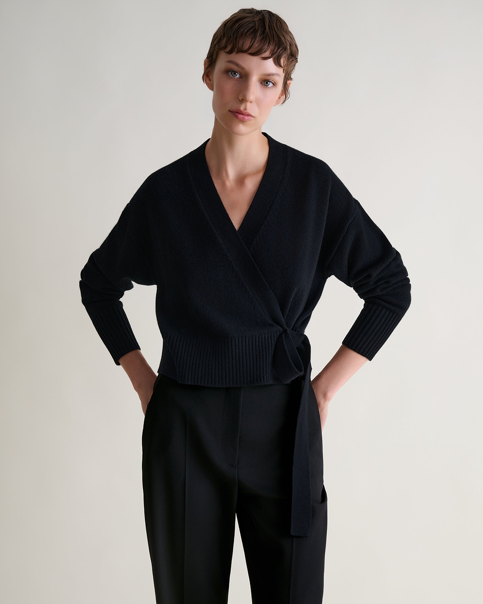 Women's Cashmere Merino Wrap Jumper - Black
