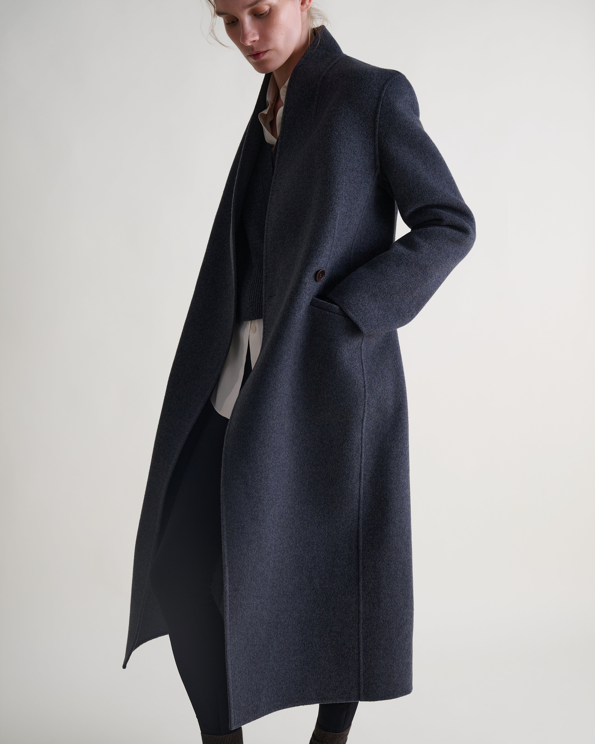 Women's Cashmere Wool Wrap Coat - Charcoal