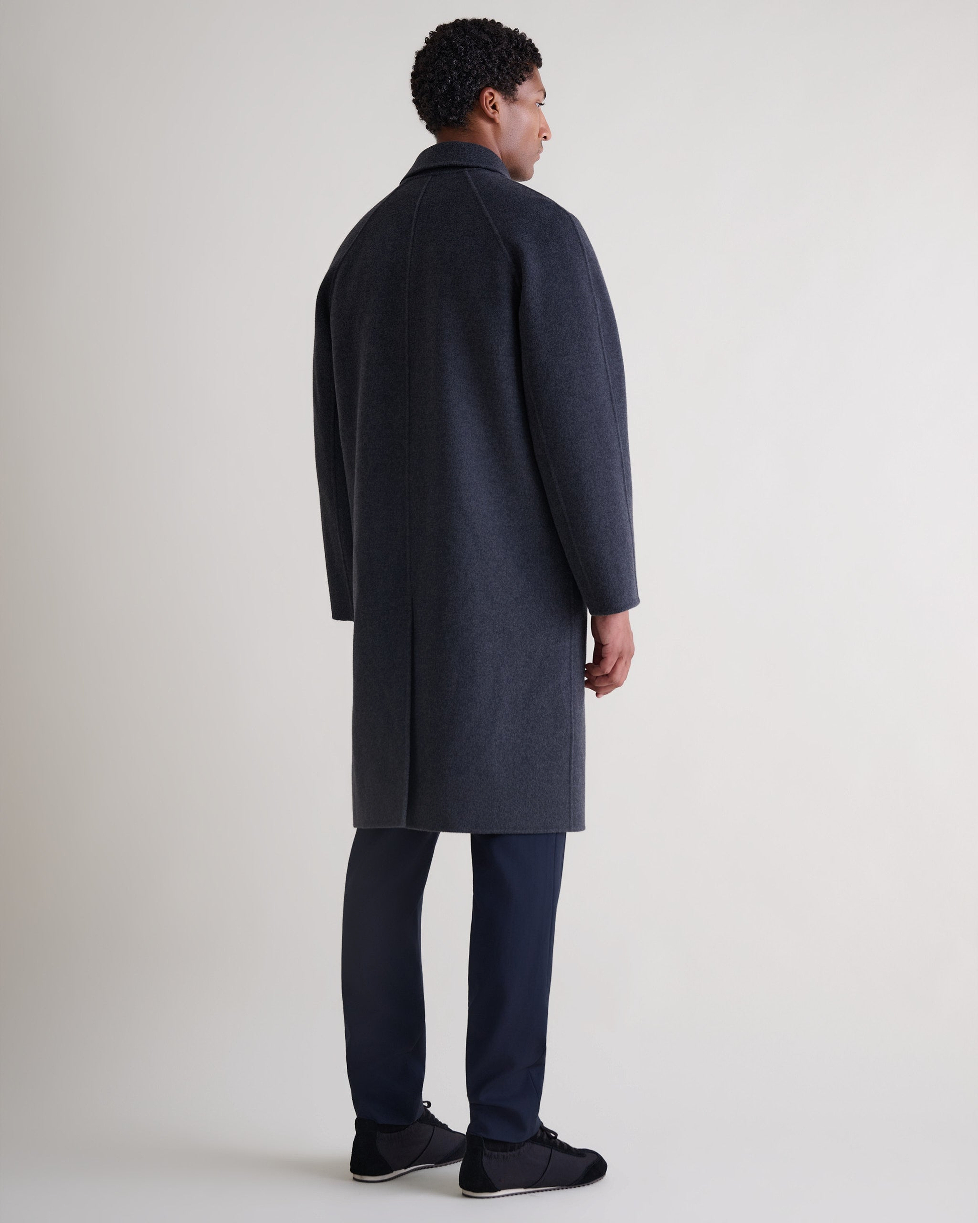 Men's Cashmere Wool Double Faced Wool Car Coat - Charcoal