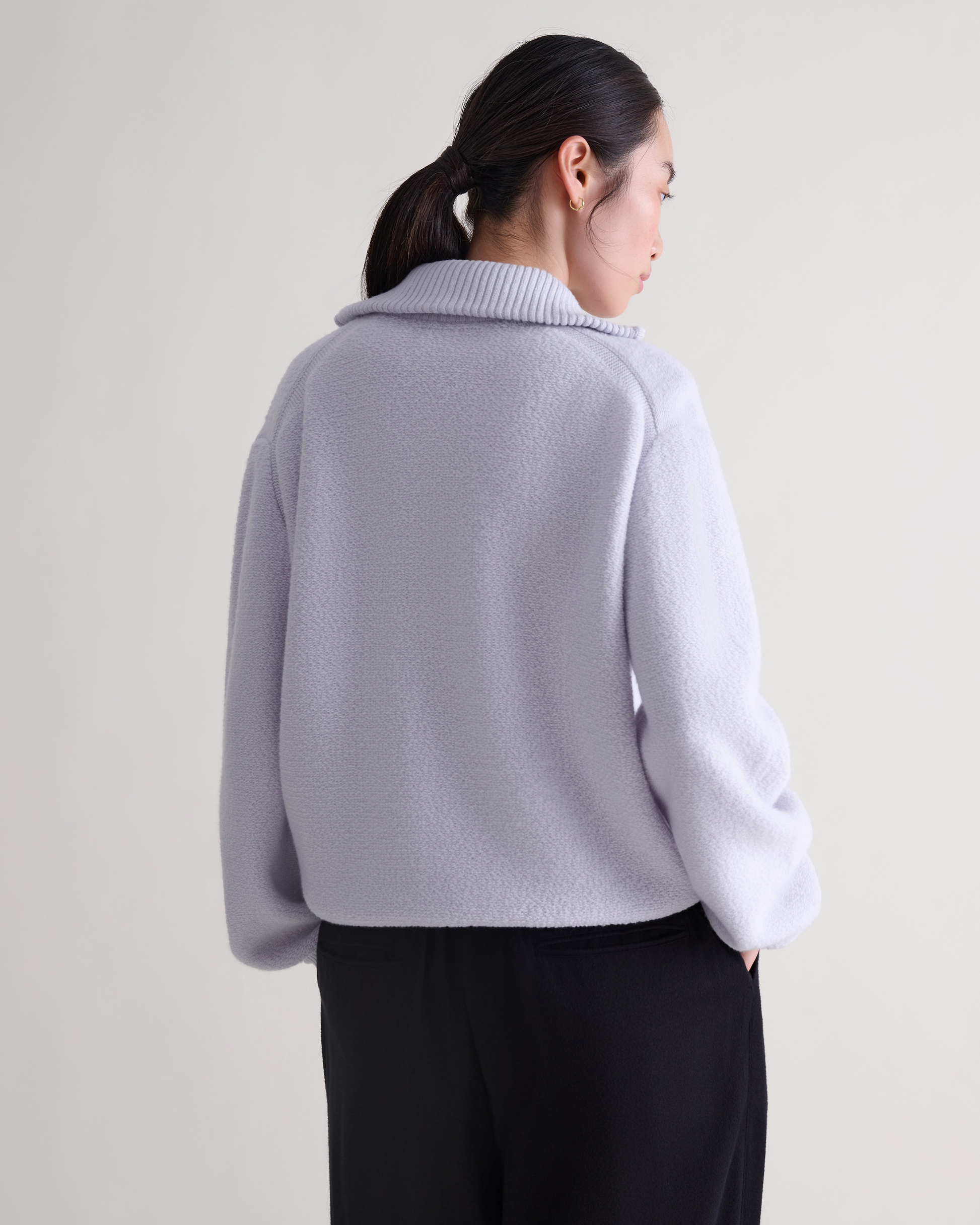 Women's Merino Wool Loop Knit Funnel Neck Jumper - Ice Blue