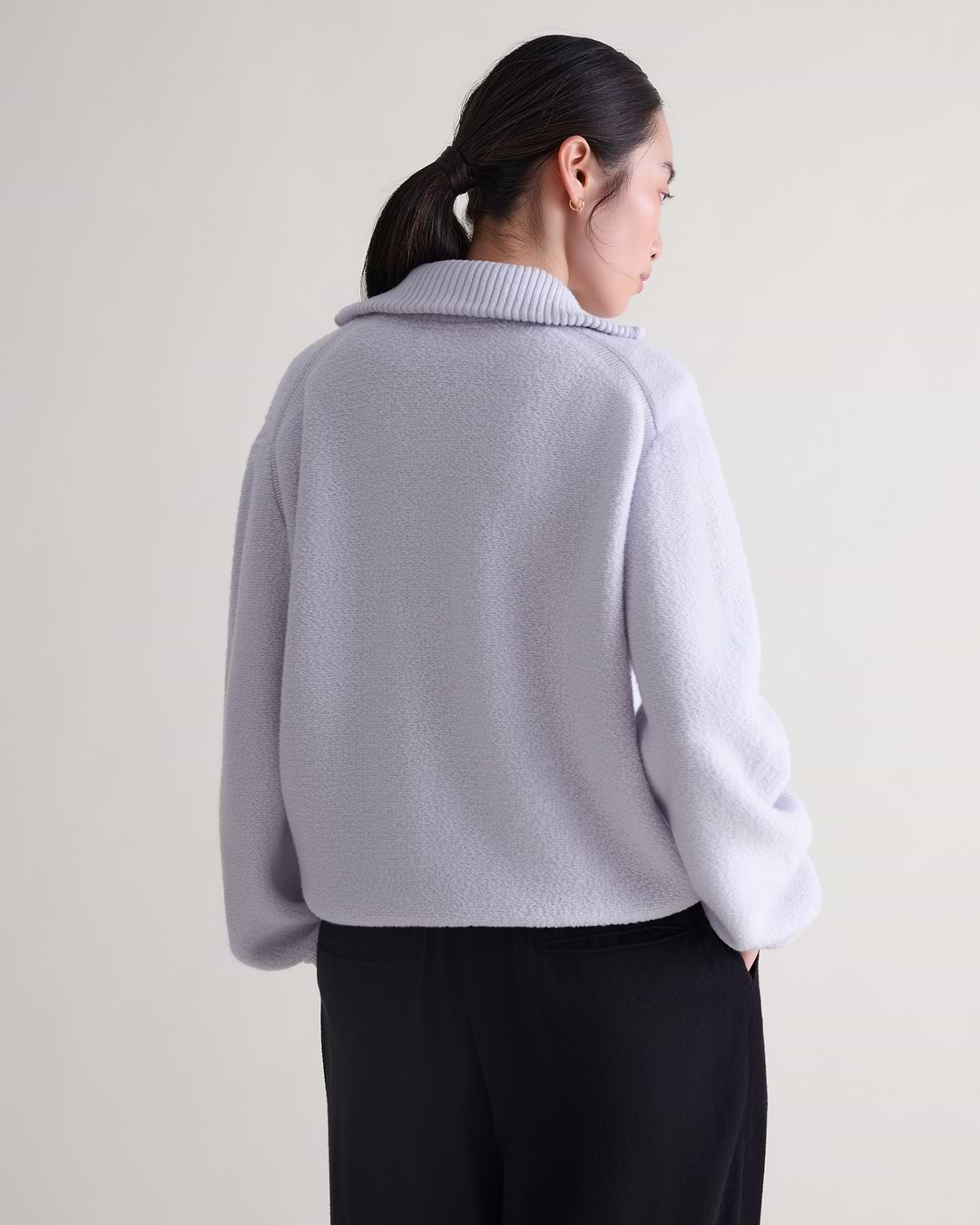 Women's Merino Wool Loop Knit Funnel Neck Jumper - Ice Blue