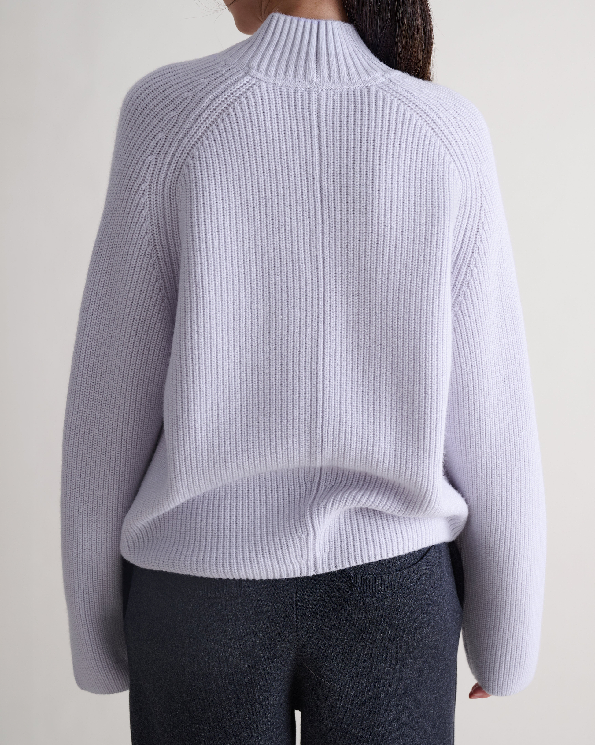 Women's Cashmere Merino Ribbed High Neck Jumper - Ice Blue