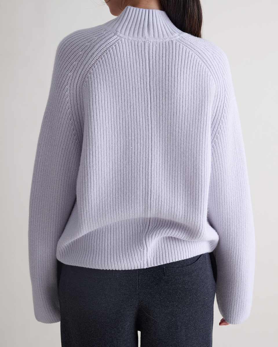 Women's Cashmere Merino Ribbed High Neck Jumper - Ice Blue
