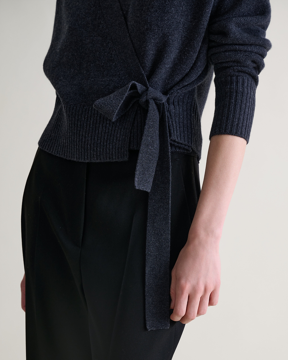 Women's Cashmere Merino Wrap Jumper - Charcoal