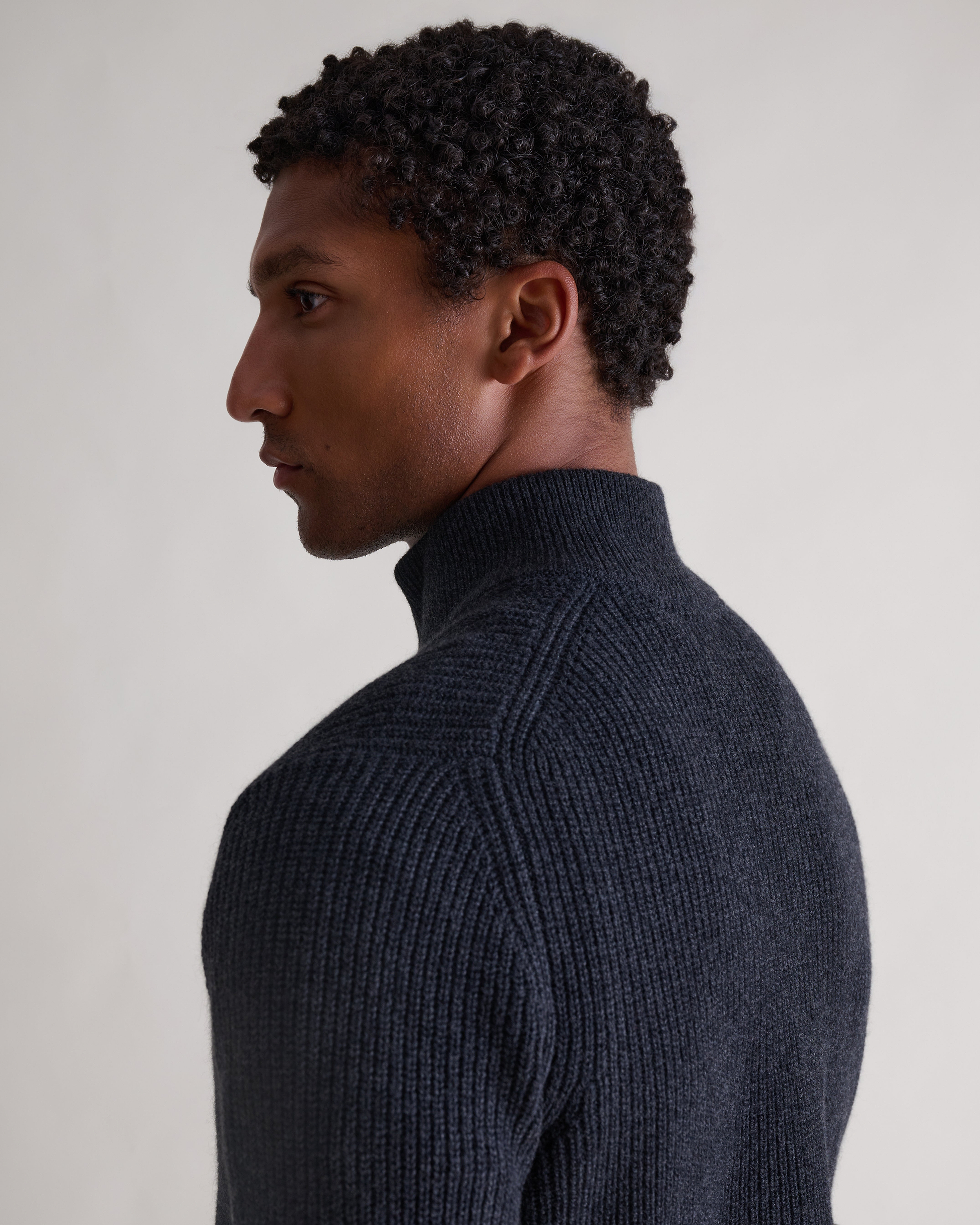 Men's Cashmere Merino Fishermans Rib 1/4 Zip Jumper - Charcoal