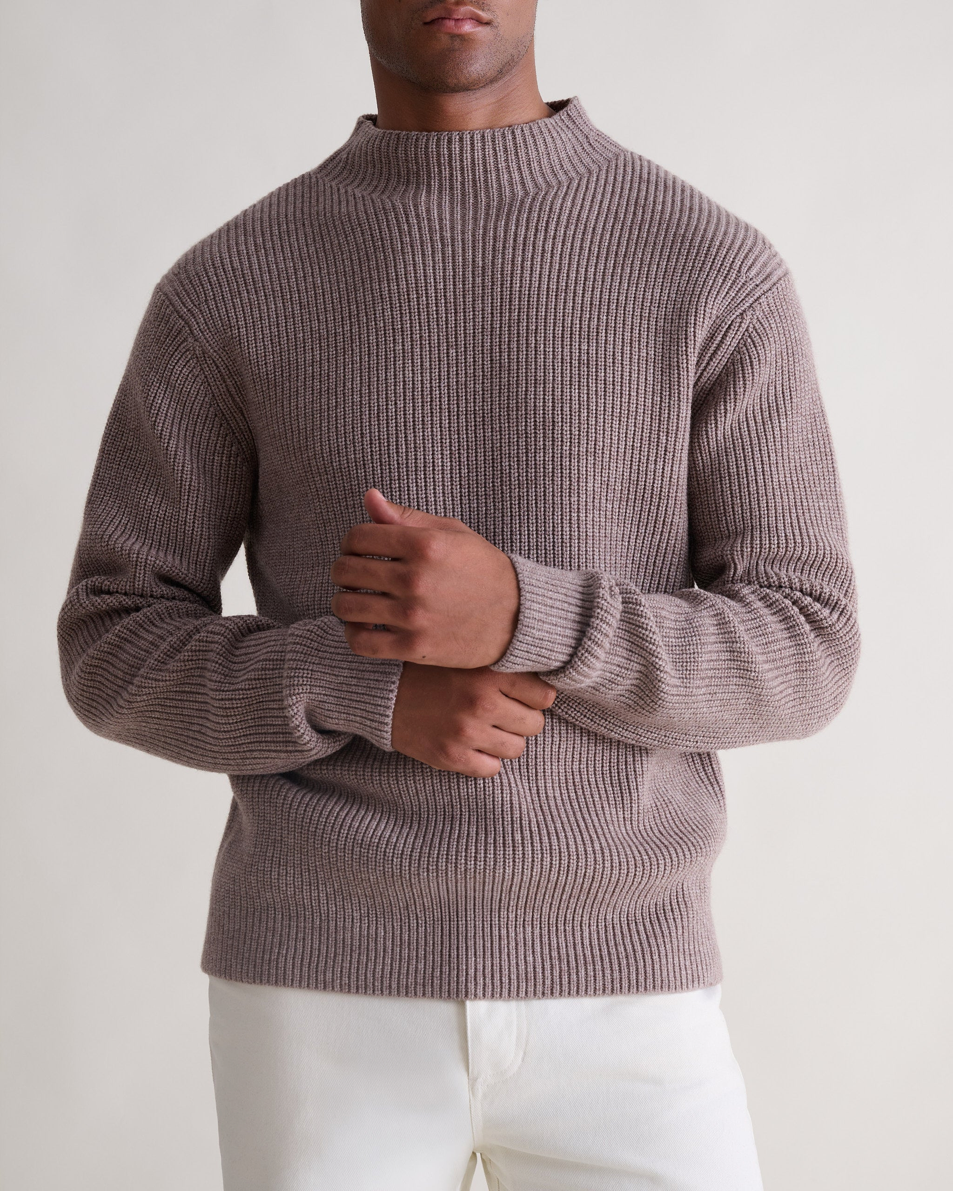 Men's Cashmere Merino Stand Neck Jumper - Toast