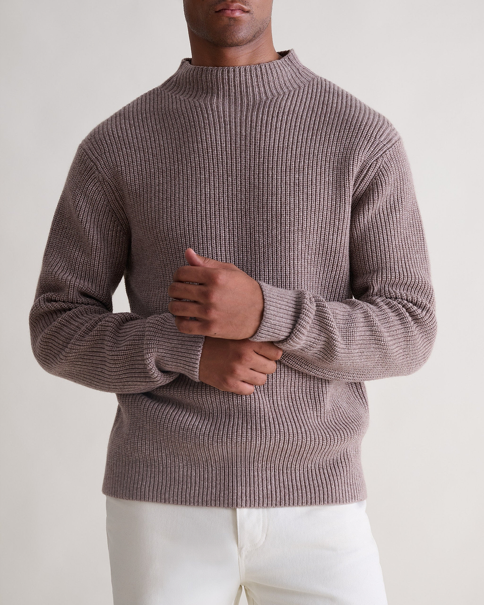 Men's Cashmere Merino Stand Neck Jumper - Toast