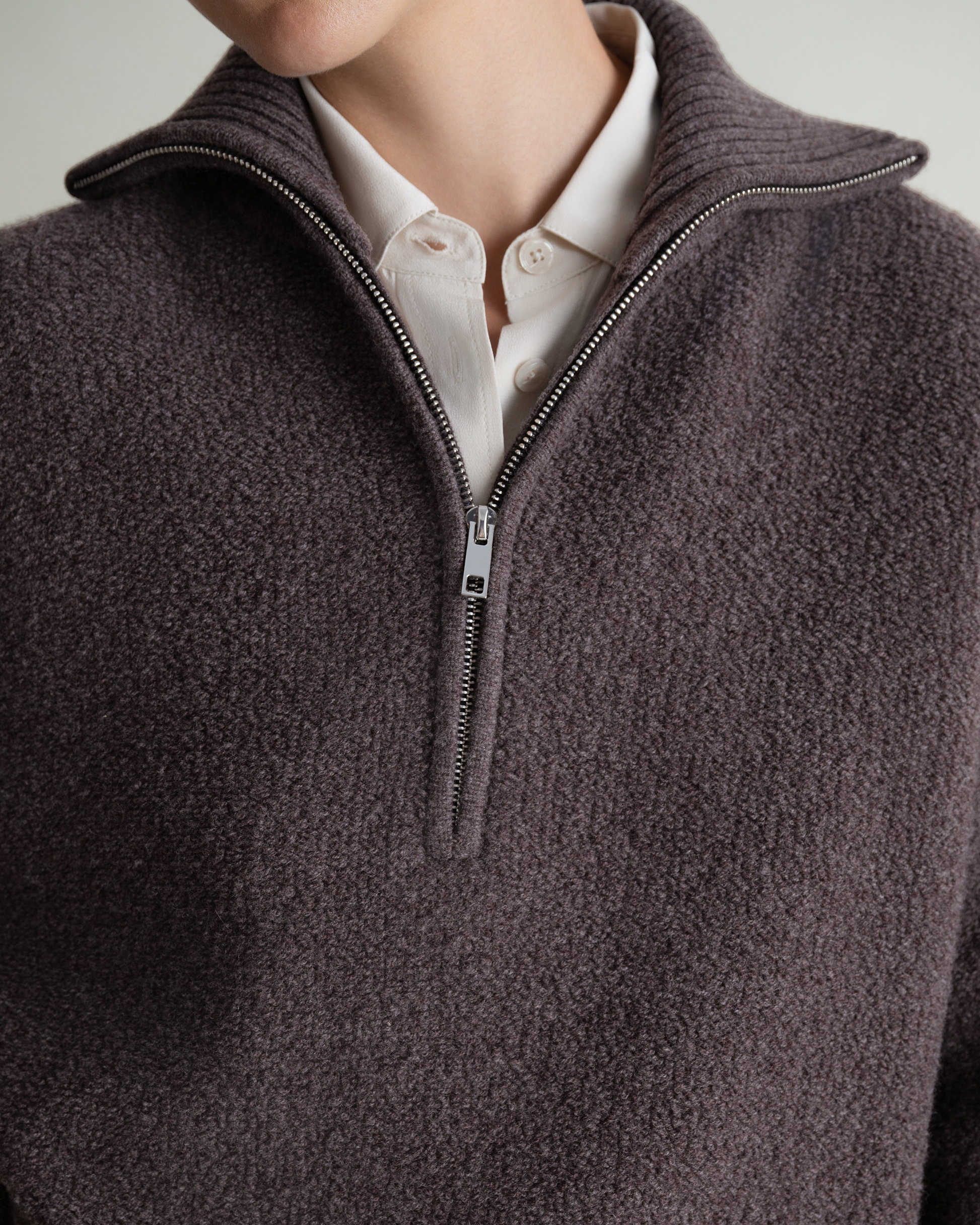 Women's Merino Wool Loop Knit Funnel Neck Jumper - Chocolate