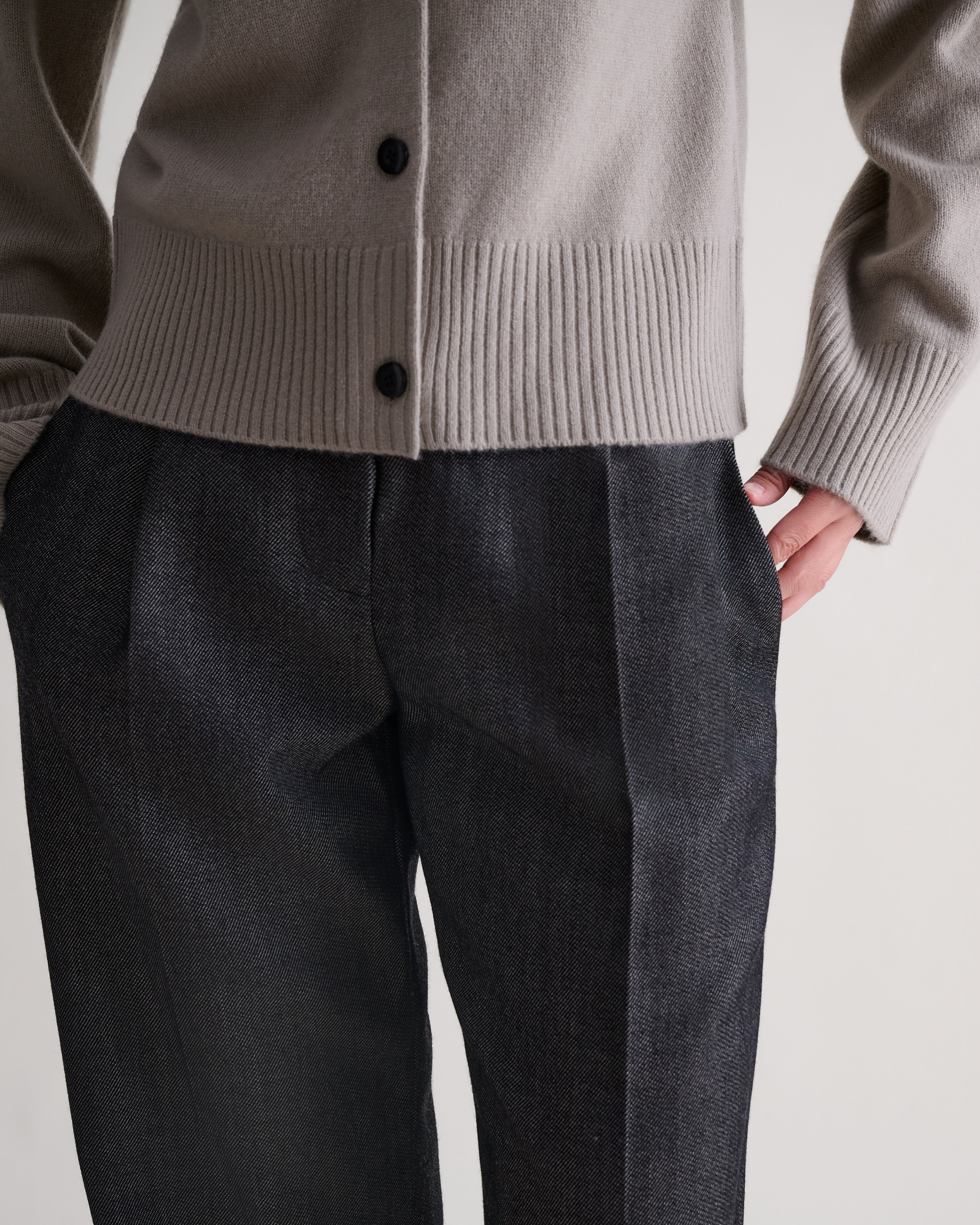 Women's Wool Crew Neck Cardigan - Putty