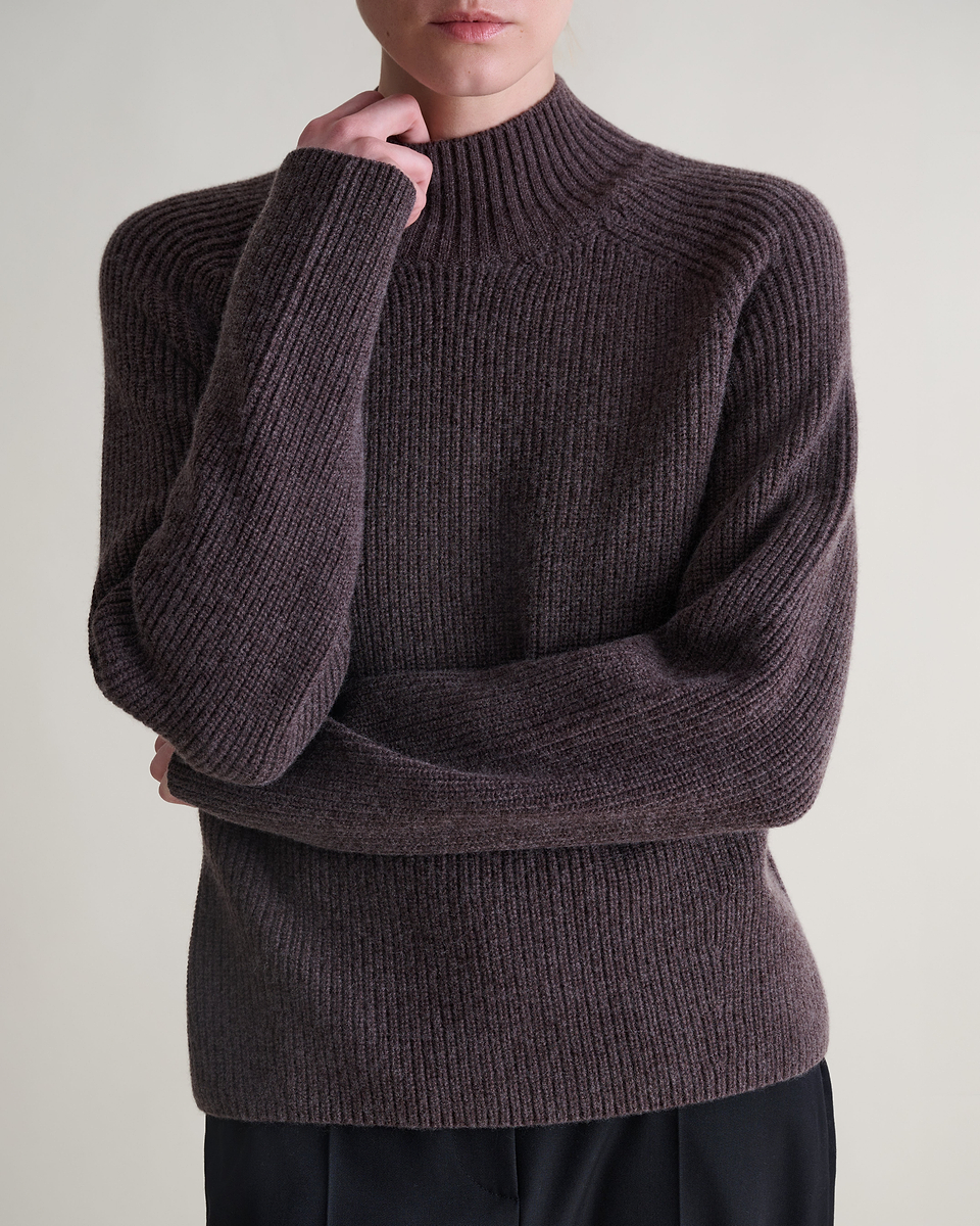 Women's Cashmere Merino Ribbed High Neck Jumper