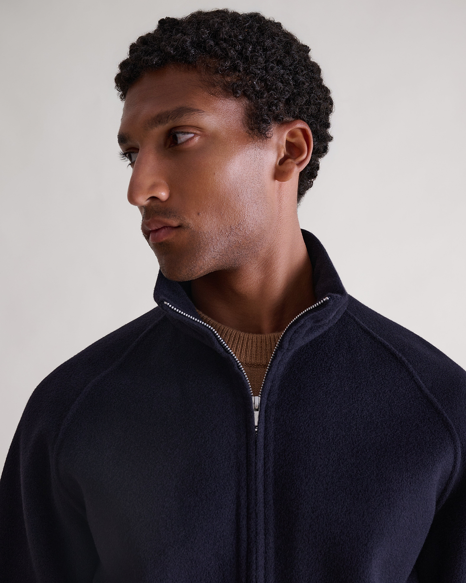 Men's Cashmere Wool Double Faced Bomber Jacket - Navy