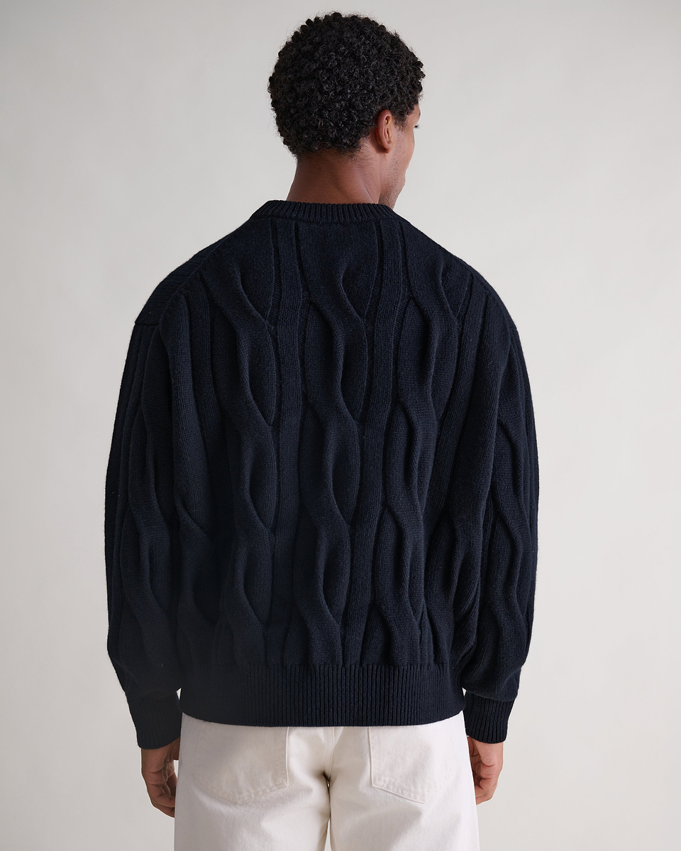 Lambswool Cable Knit Crew Neck Jumper - Black