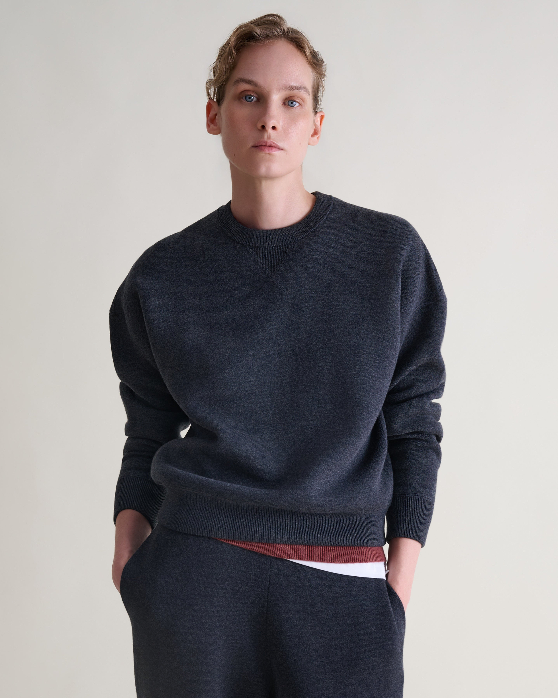 Women's Merino Cotton Reversible Sweatshirt - Graphite/Mid Grey