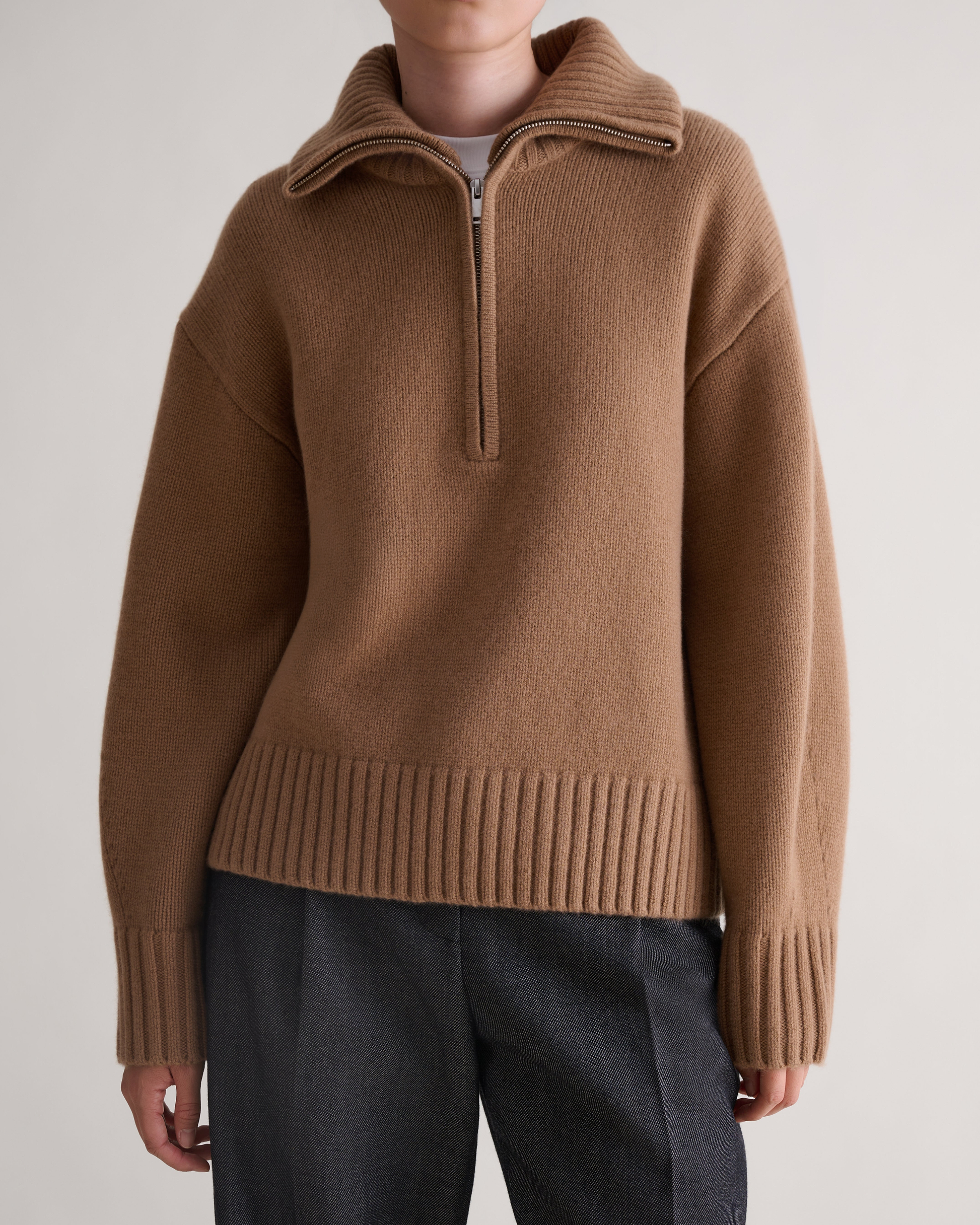 Women's Wool 1/4 Zip Jumper - Deep Camel