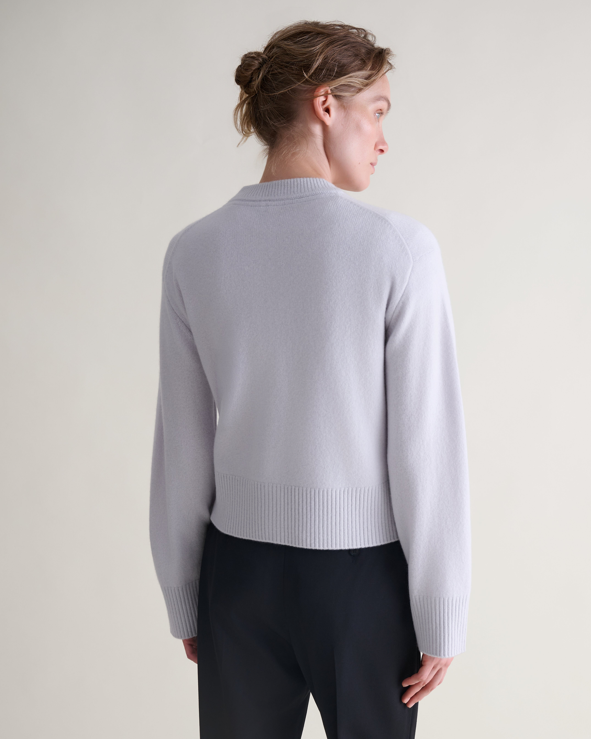 Women's Wool Crew Neck Cardigan - Ice Blue