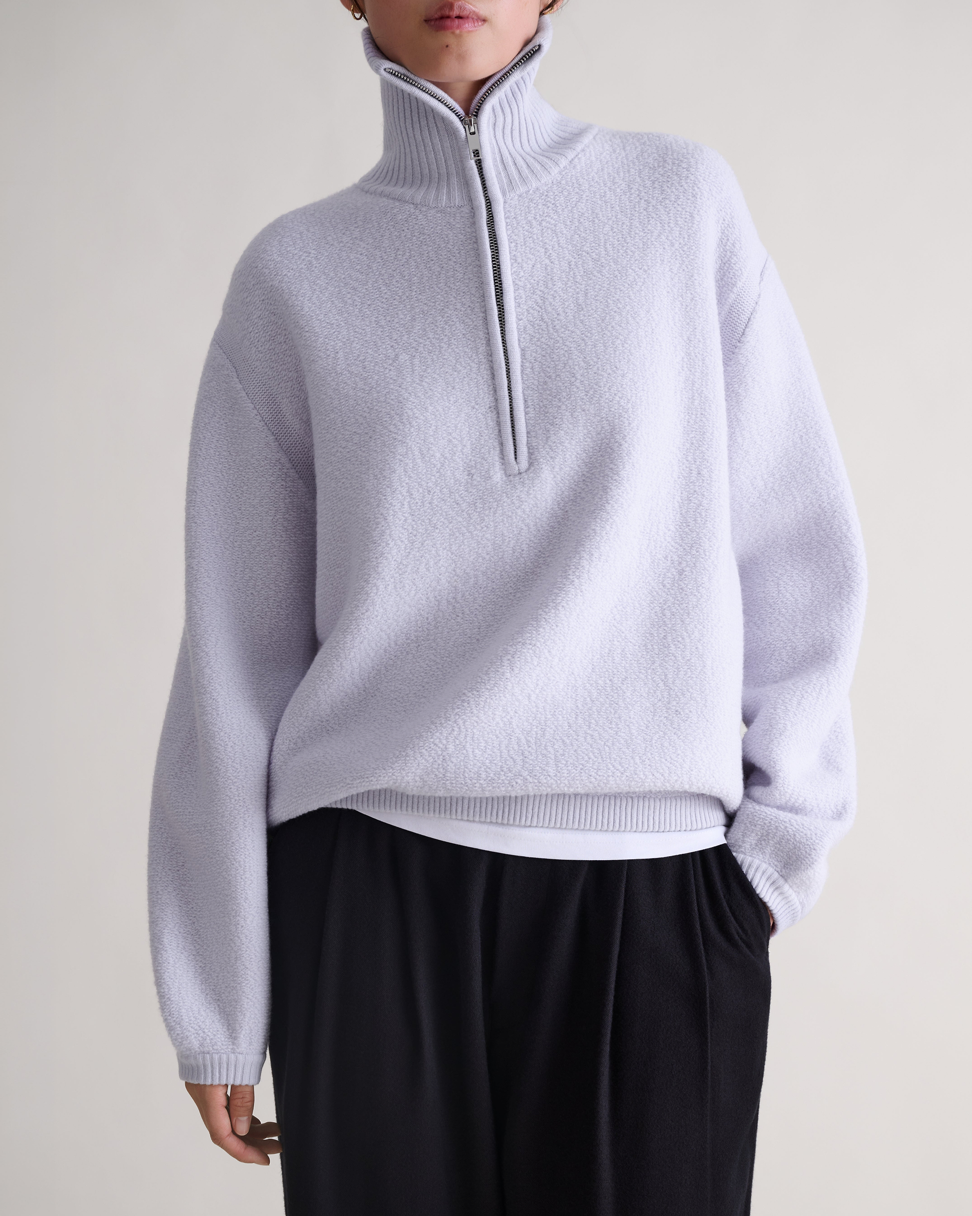 Women's Merino Wool Loop Knit Funnel Neck Jumper - Ice Blue