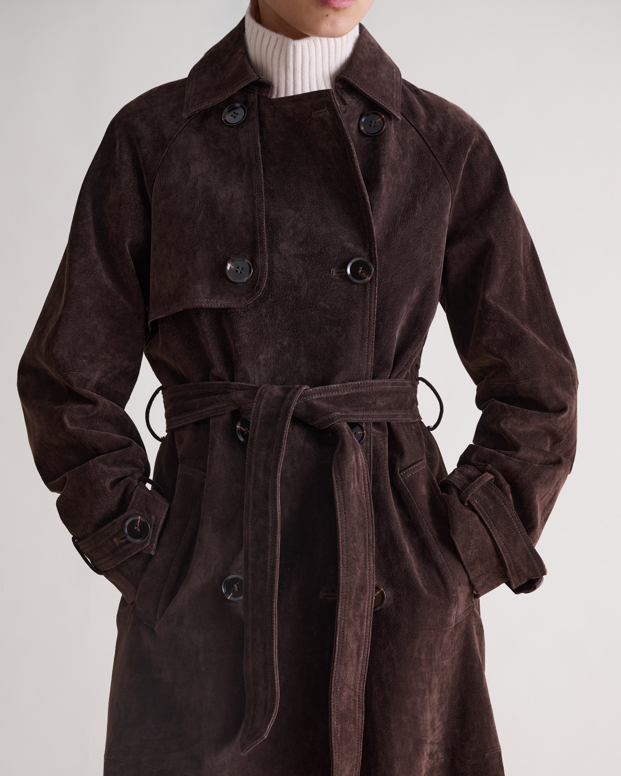 Suede Trench Coat - Chocolate