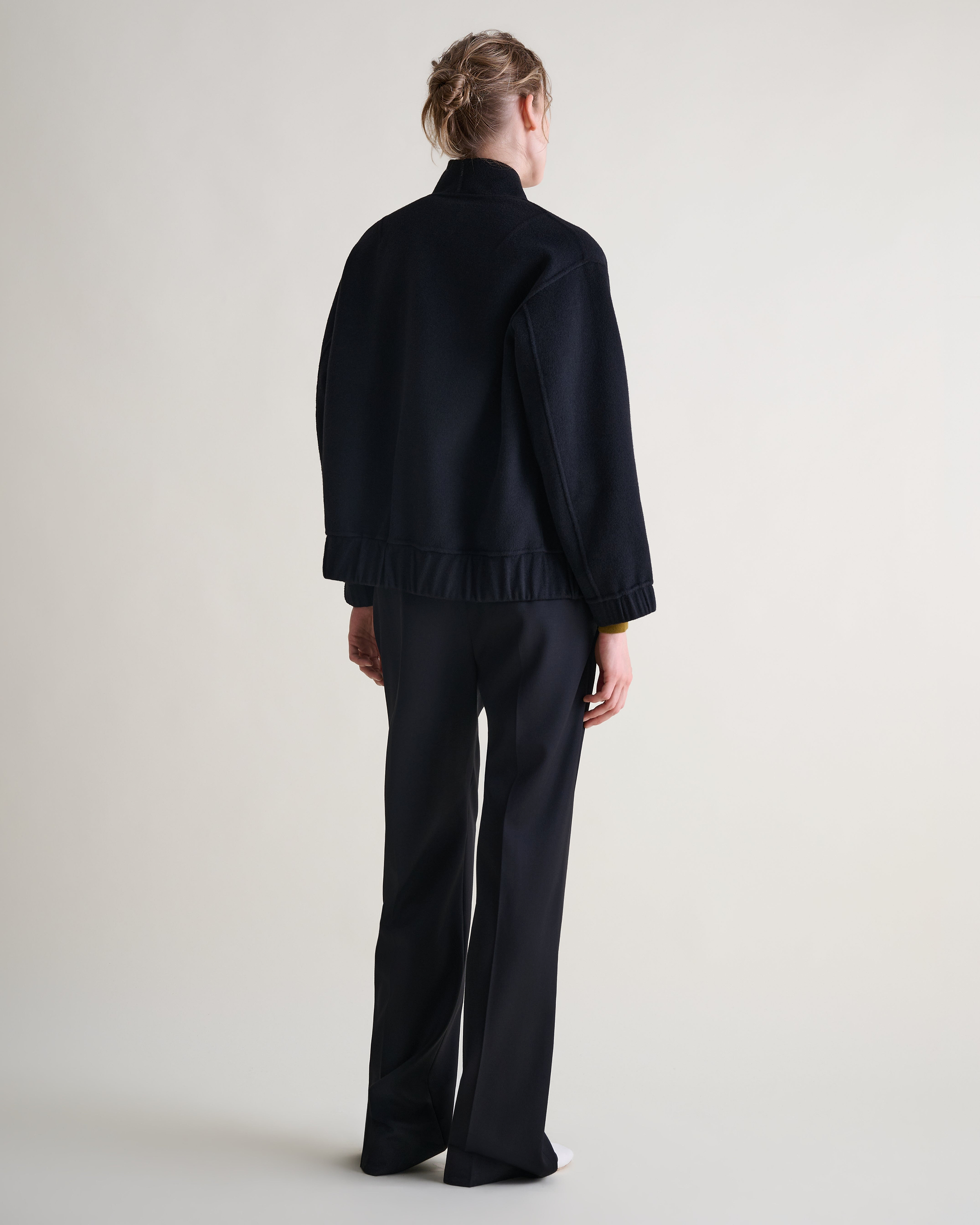 Women's Cashmere Wool Double Faced Bomber Jacket - Black