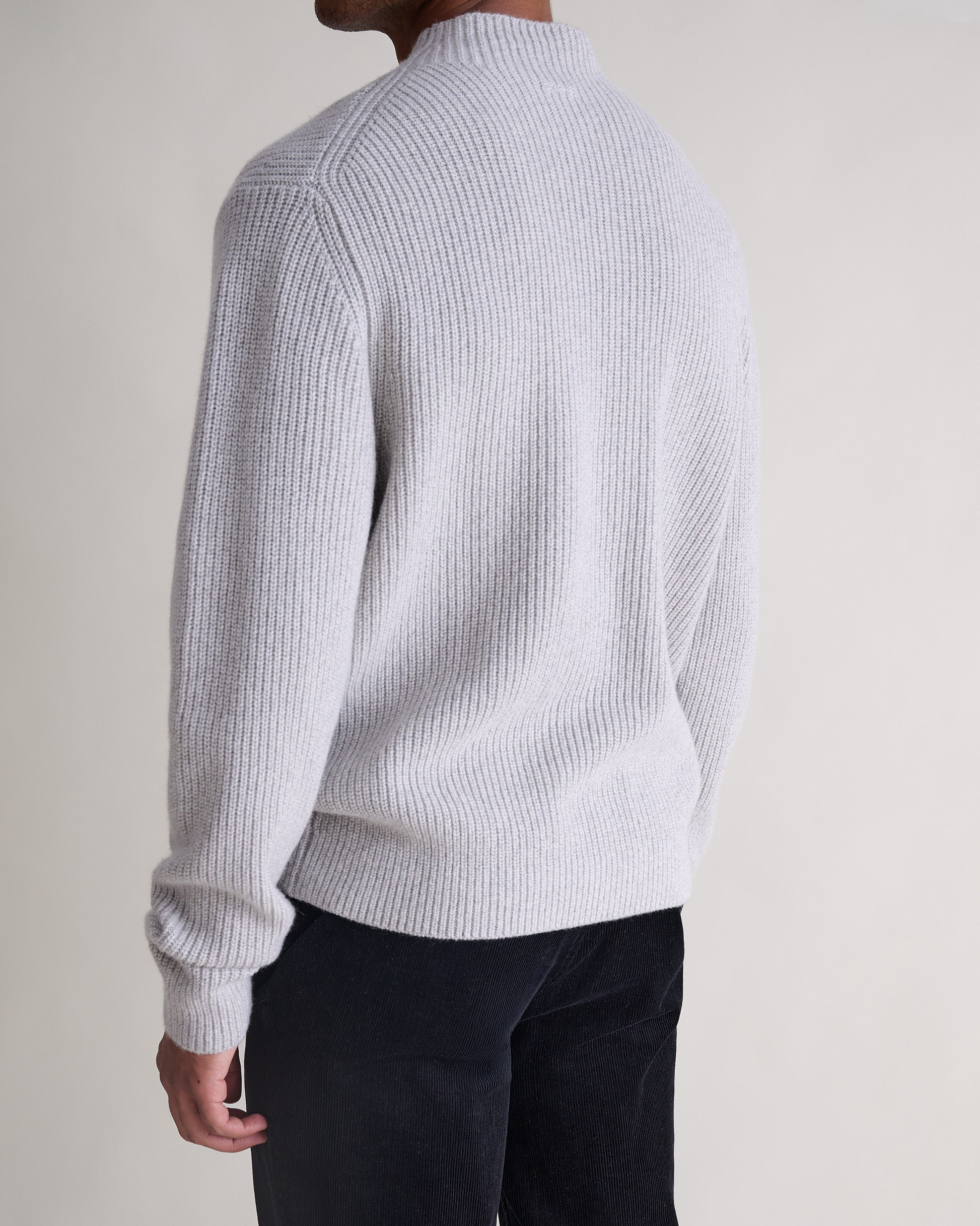 Men's Cashmere Merino Stand Neck Jumper - Travertine Moulinee