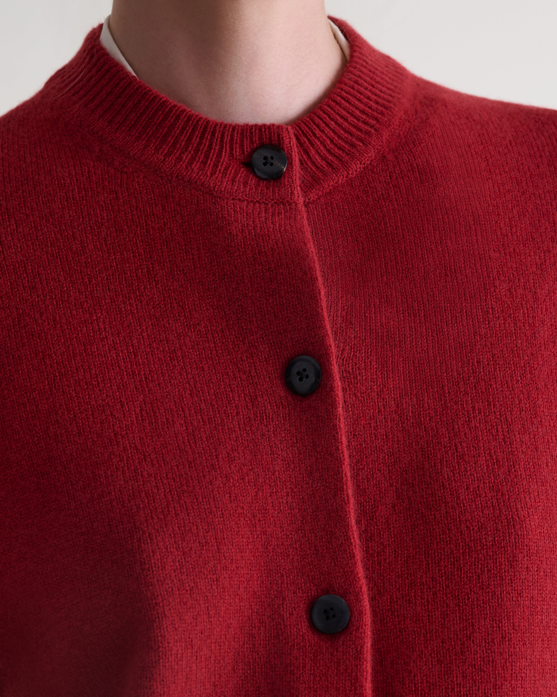 Women's Wool Crew Neck Cardigan - Russet