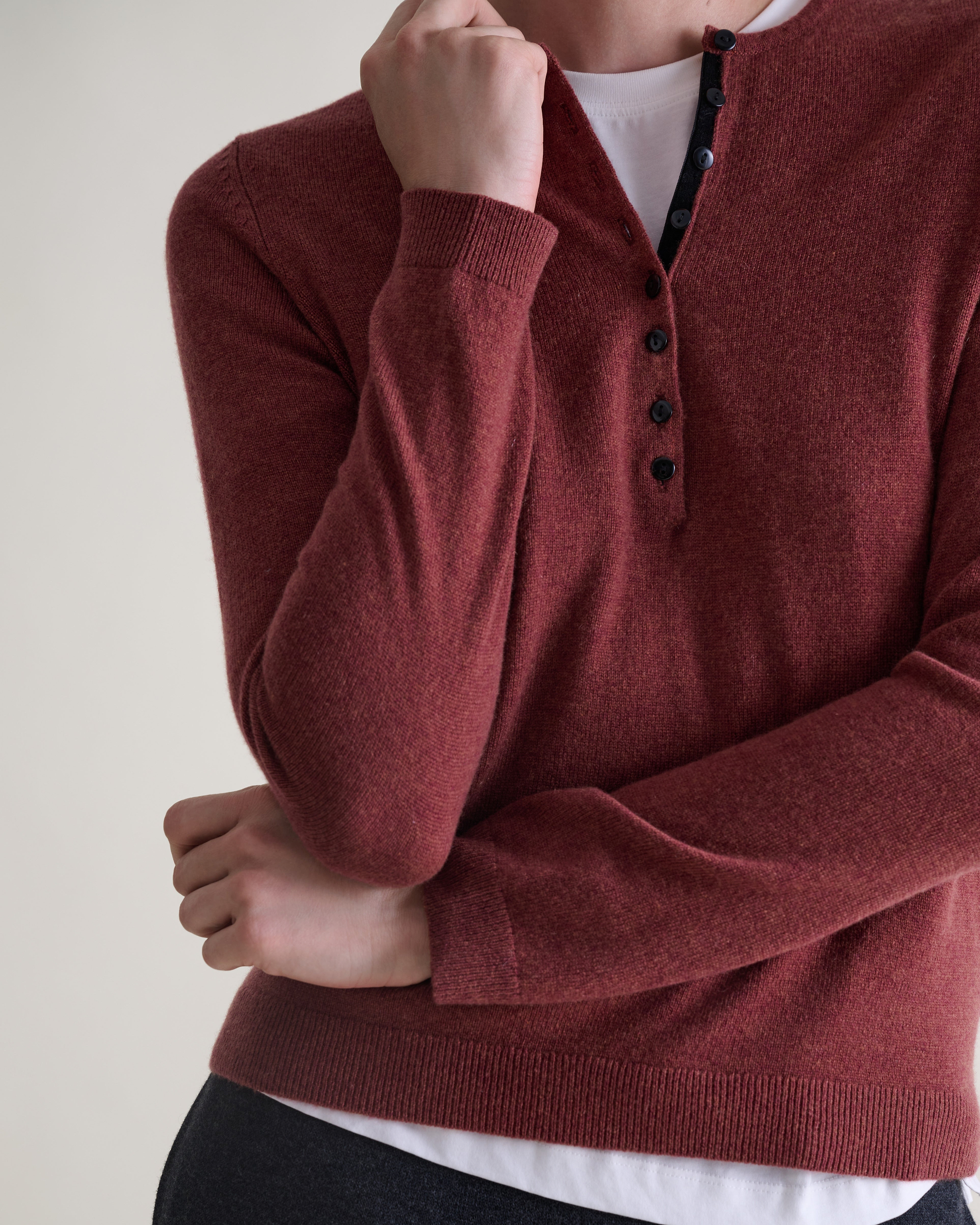 Women's Cashmere Merino Henley Jumper - Deep Clay