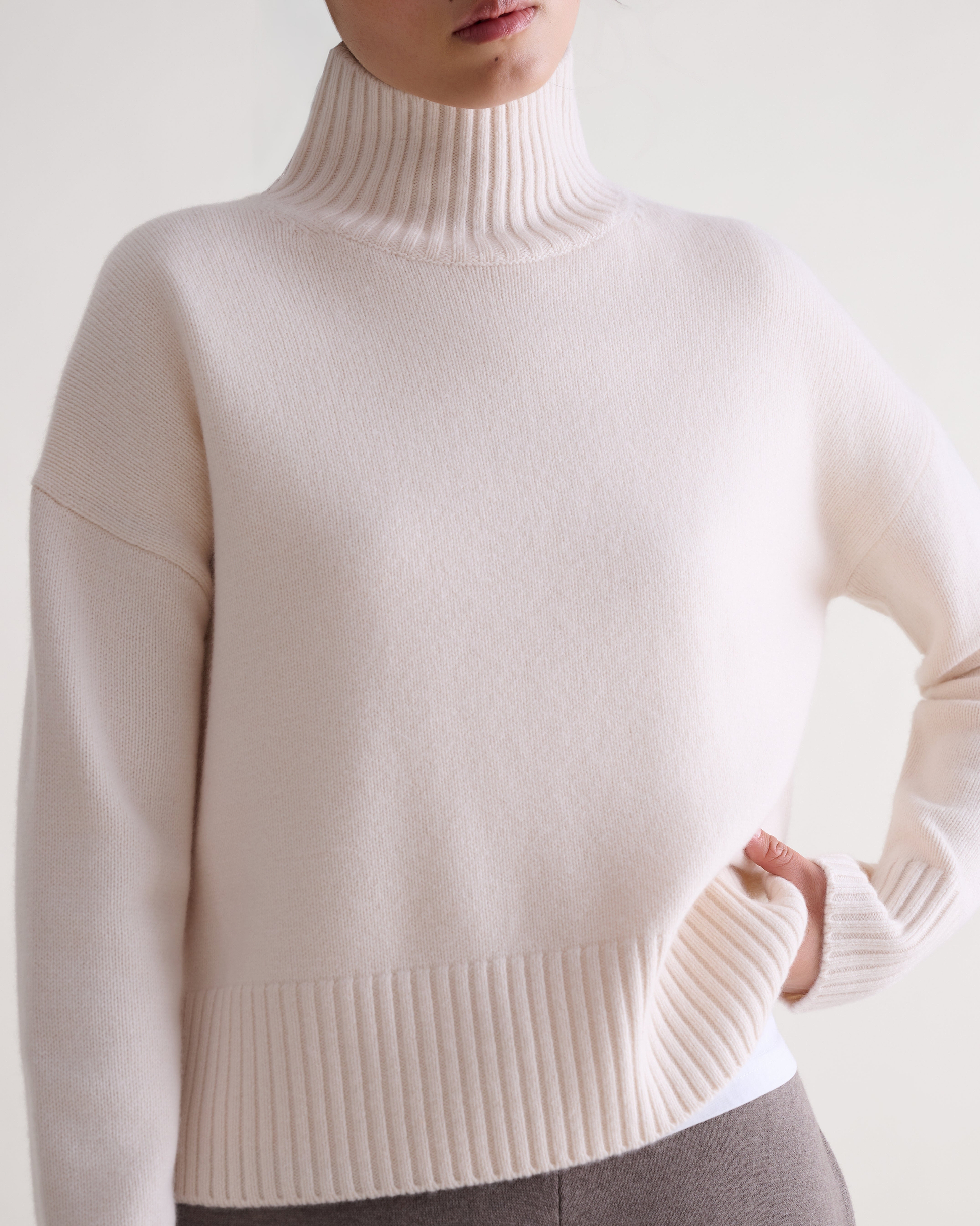 Women's Wool High Neck Jumper - Buttermilk
