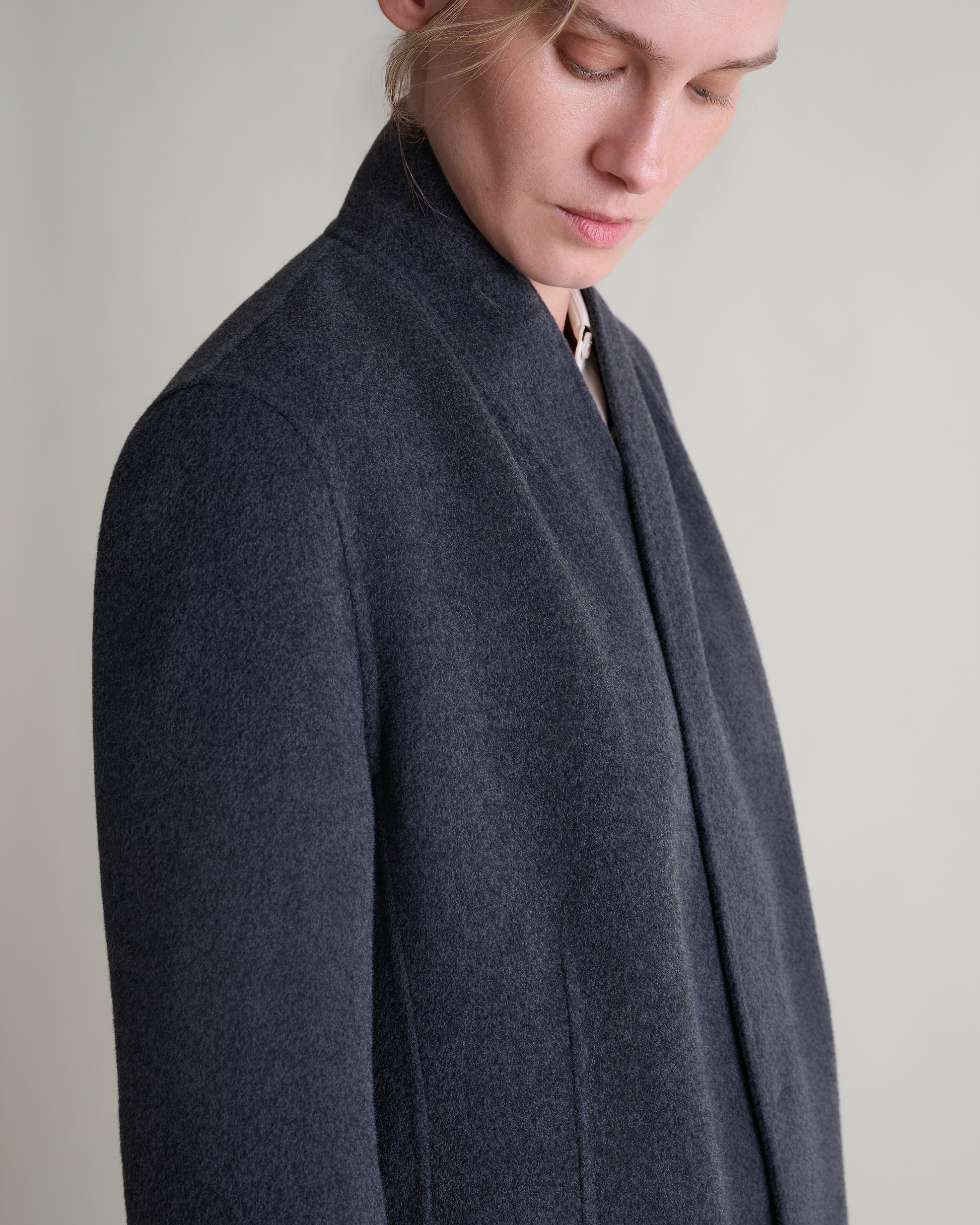 Women's Cashmere Wool Wrap Coat - Charcoal