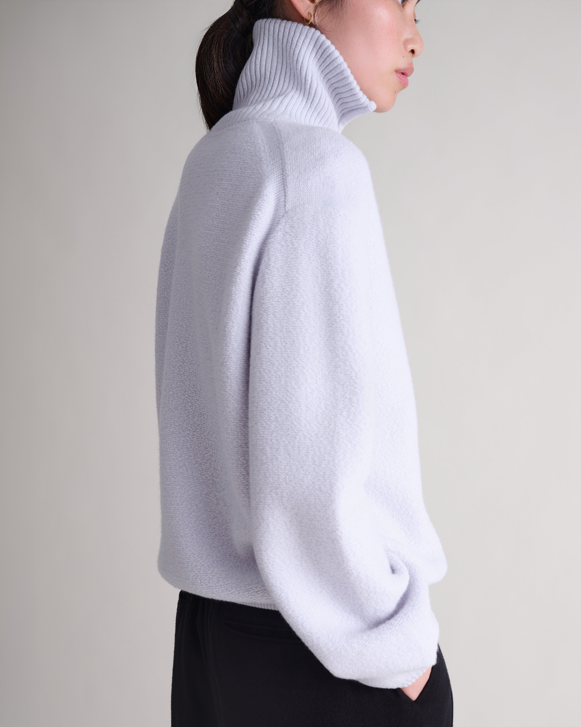 Women's Merino Wool Loop Knit Funnel Neck Jumper - Ice Blue