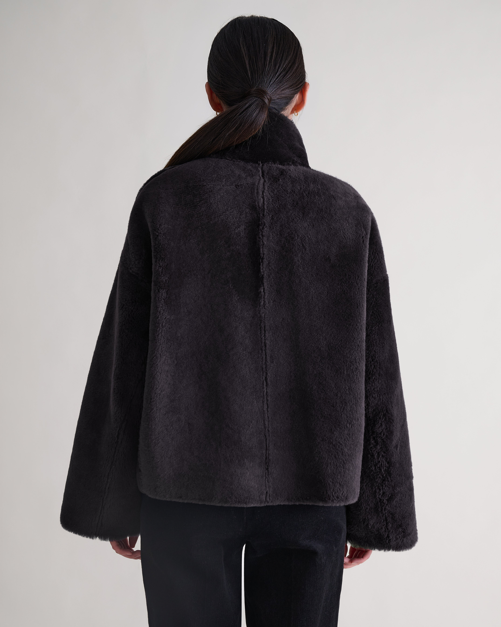 Women's Reversible Shearling Funnel Neck Jacket - Espresso