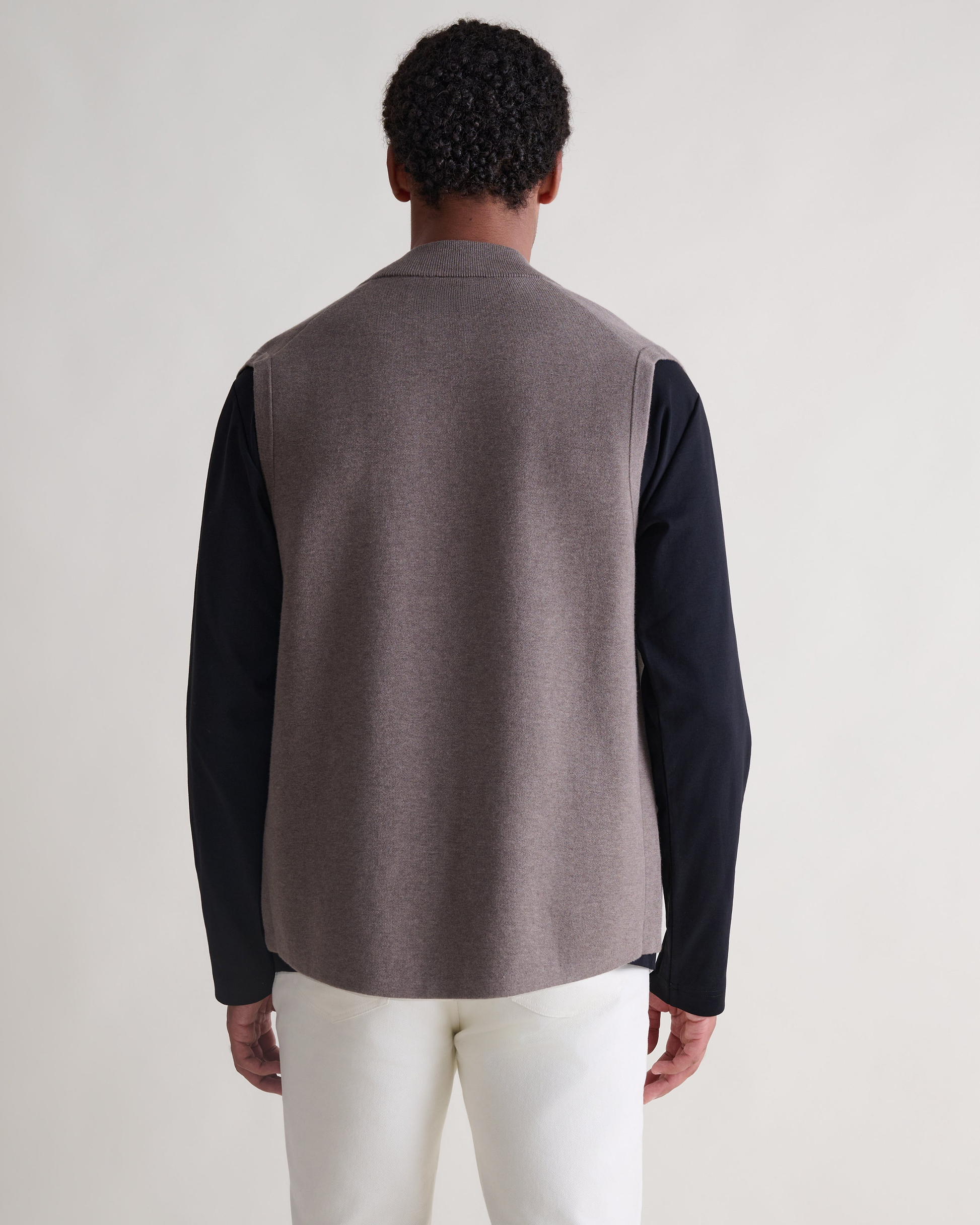 Men's Merino Cotton Zip Gilet - Mole/Walnut