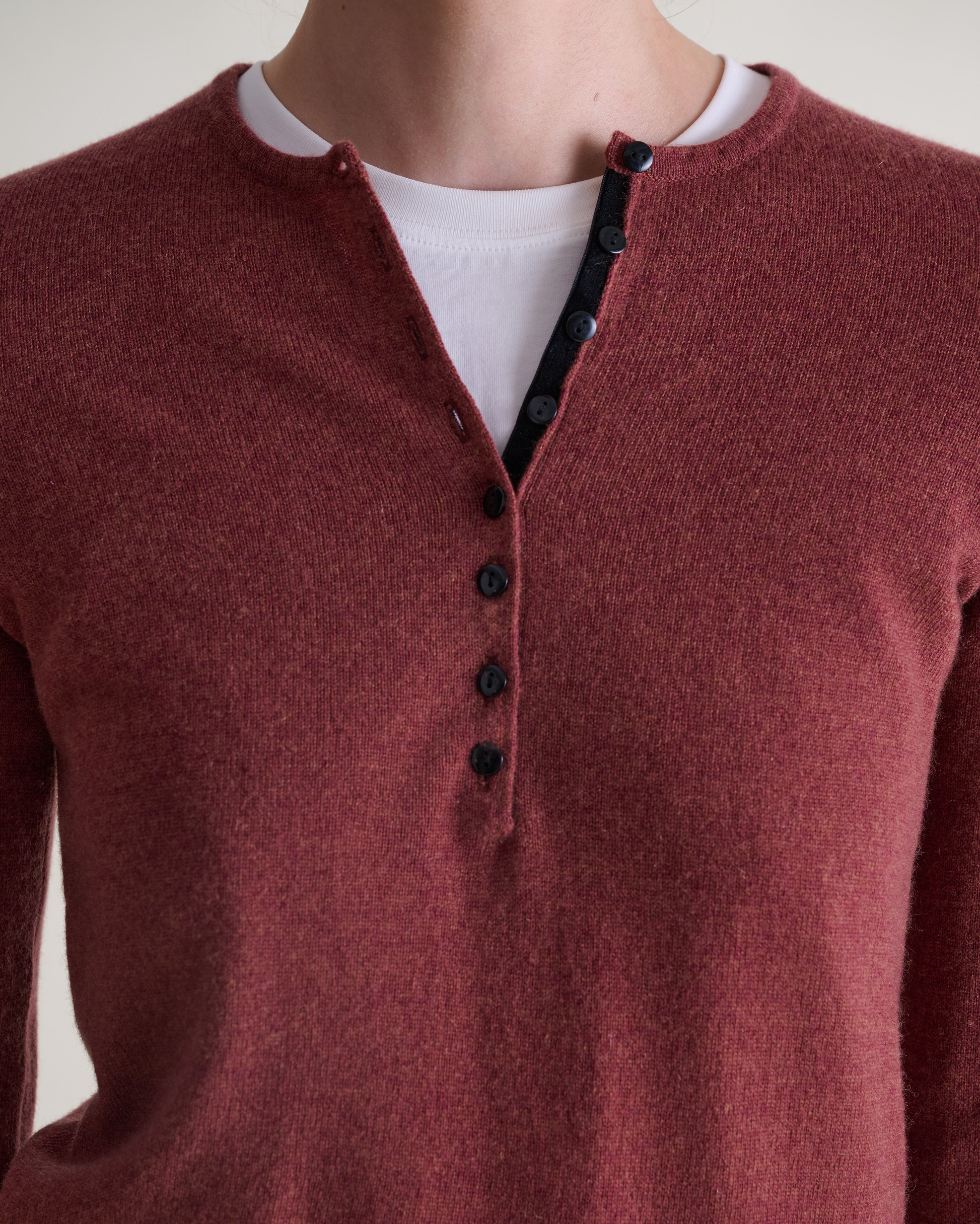 Women's Cashmere Merino Henley Jumper - Deep Clay