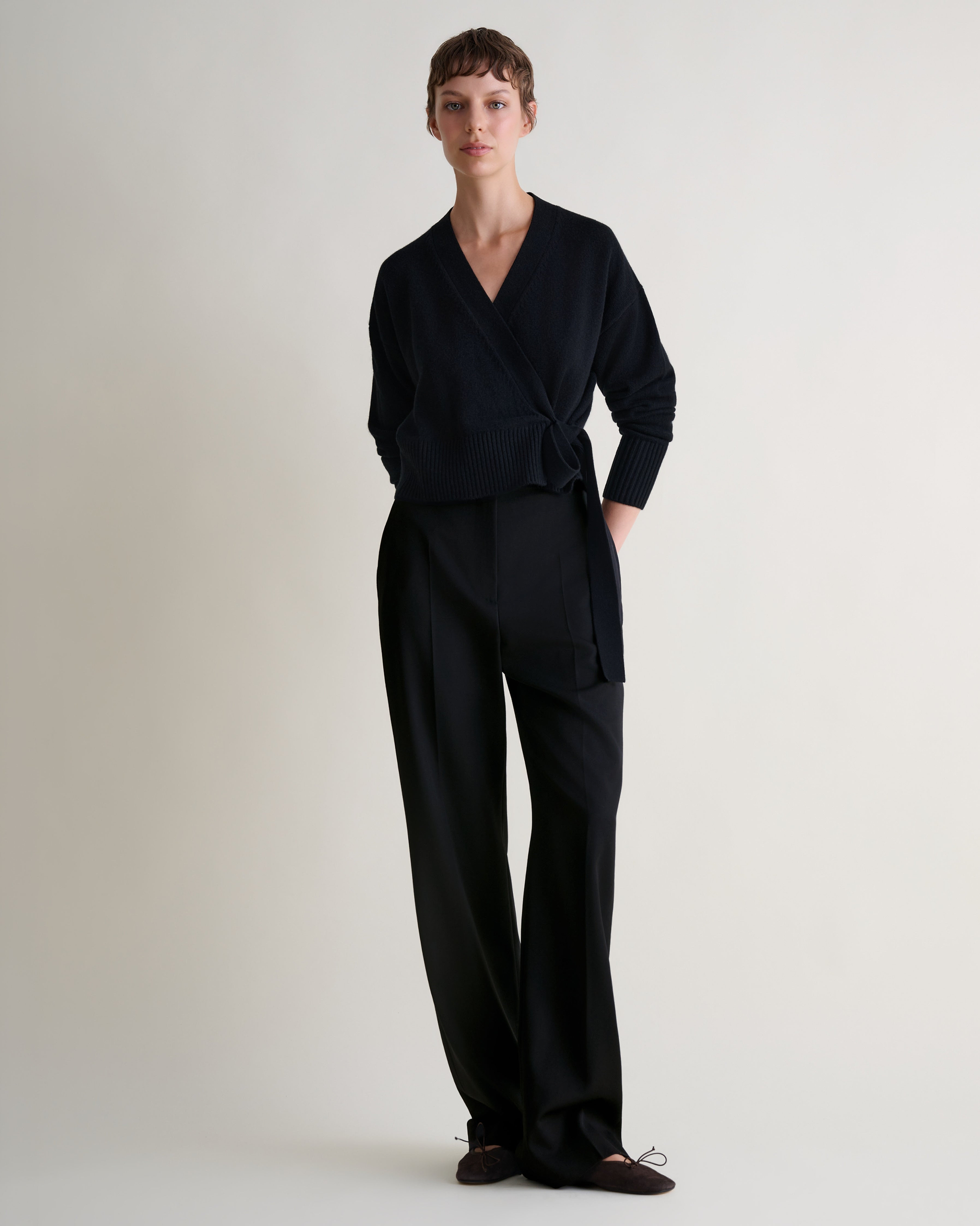 Women's Cashmere Merino Wrap Jumper - Black