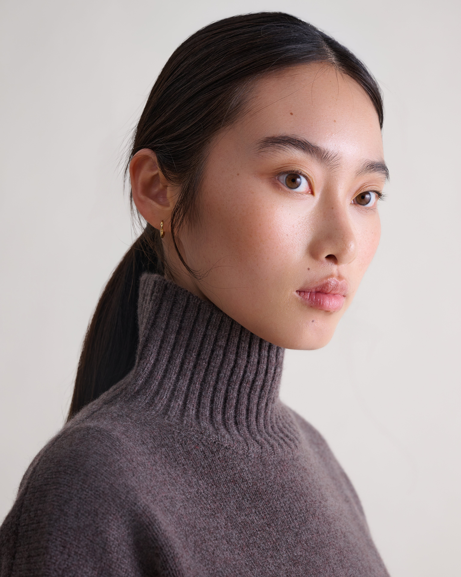 Women's Wool High Neck Jumper - Chocolate