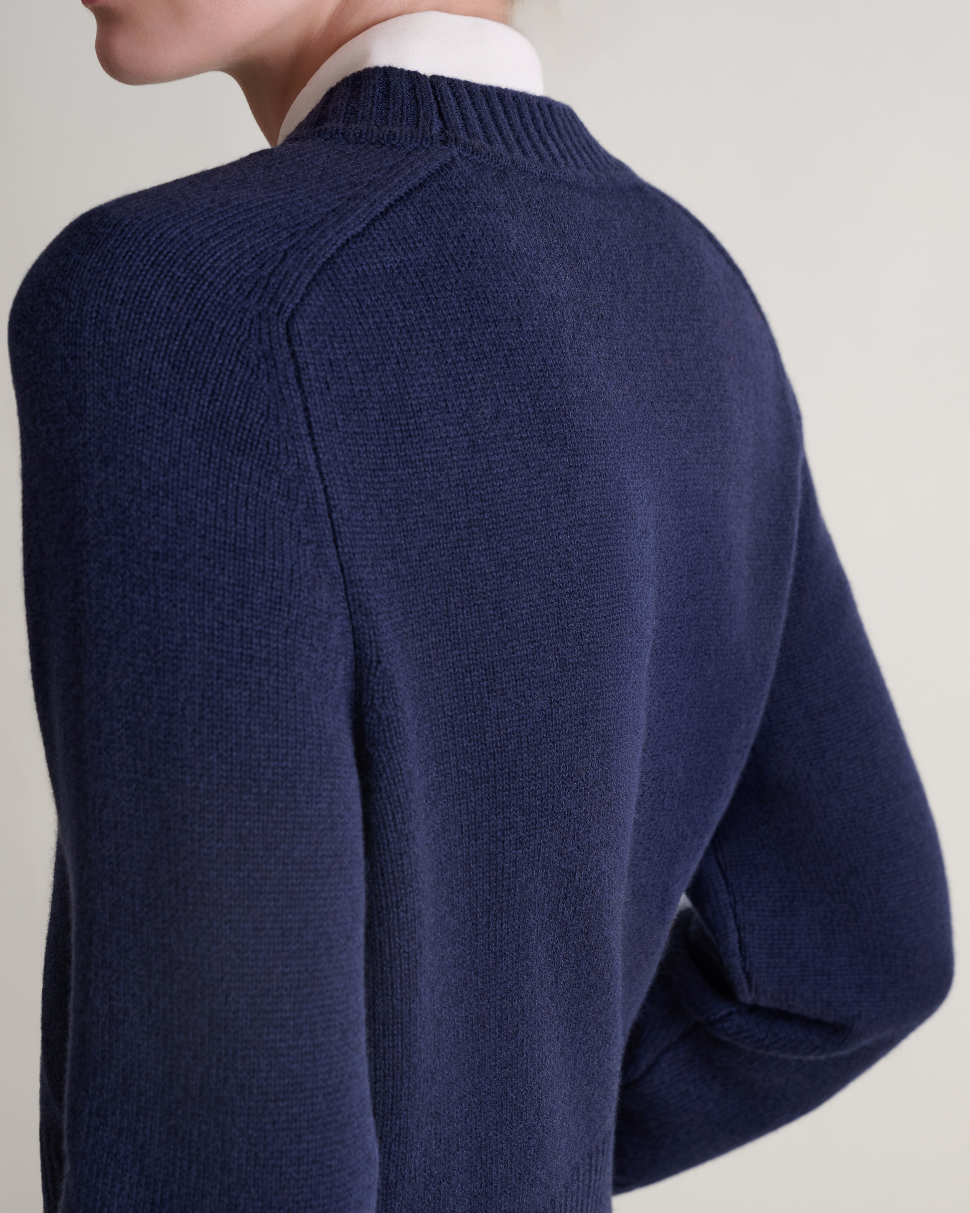 Women's Cashmere Merino Saddle Sleeve Crew Neck Jumper - Mood Indigo