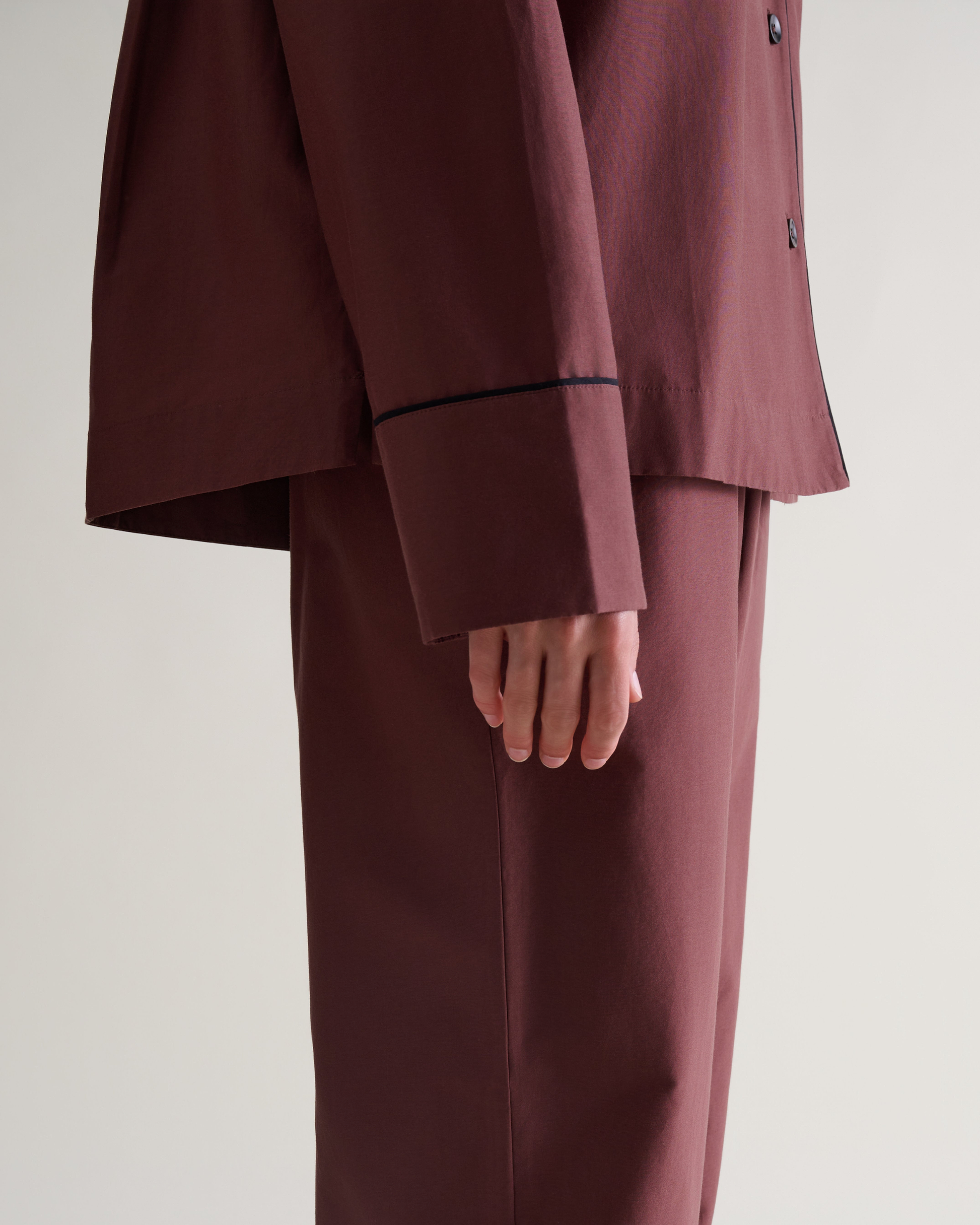 Women's Silk Cotton Pyjama Set - Umber/Black